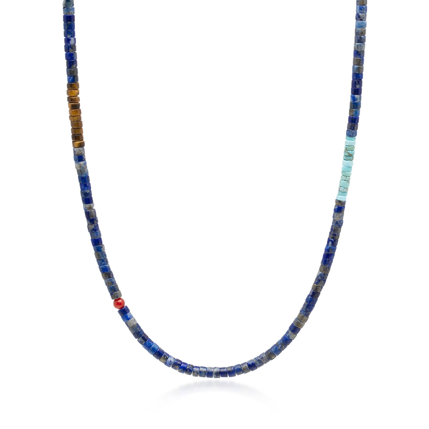 Nialaya Men's Blue Lapis Heishi Necklace With Tiger Eye And Turquoise