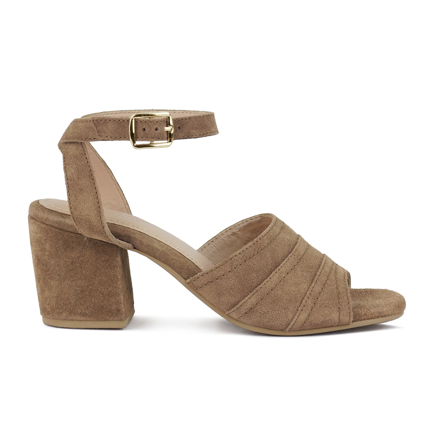 Rag & Co Women's Brown Mon-beau Fine Suede Block Heeled Sandal In Tan