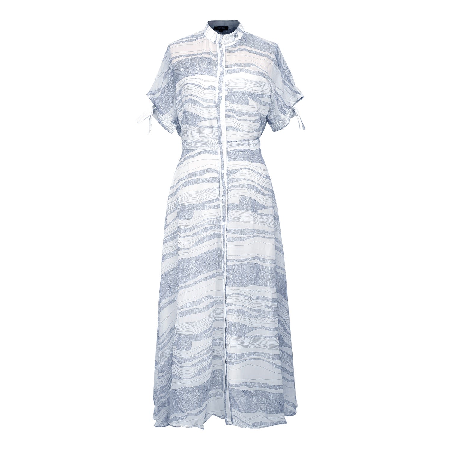 Smart And Joy Women's White Linear Print Midi Elemental Print Shirt Dress In White