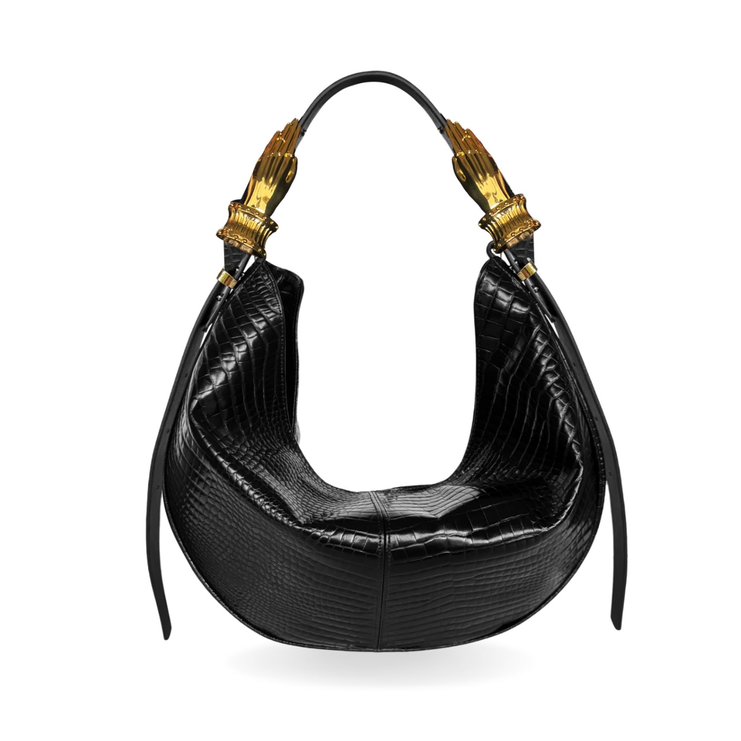 Indigolush Women's Hobo Adjustable Hand Shaped Leather Bag Maxi Black