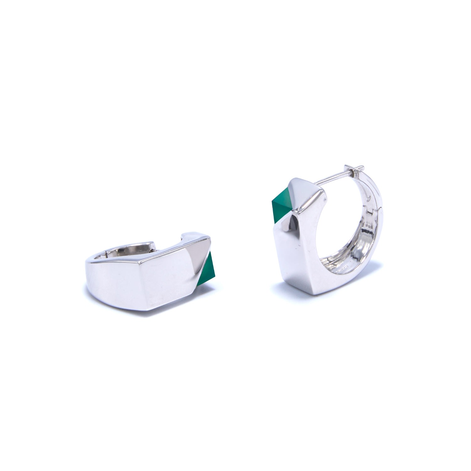 Capsule Eleven Women's Jewel Beneath Signet Earrings - Silver - Green Onyx In Metallic