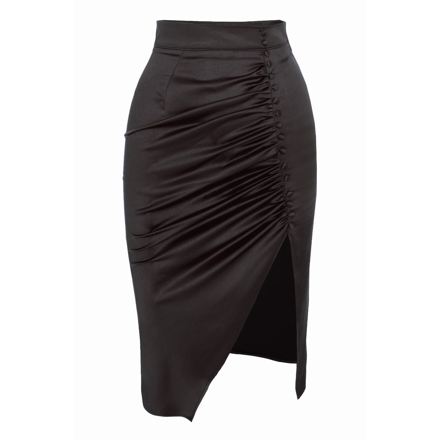 Women’s Ruched Side Midi Skirt With Button Detail - Black Extra Large Avenue no.29