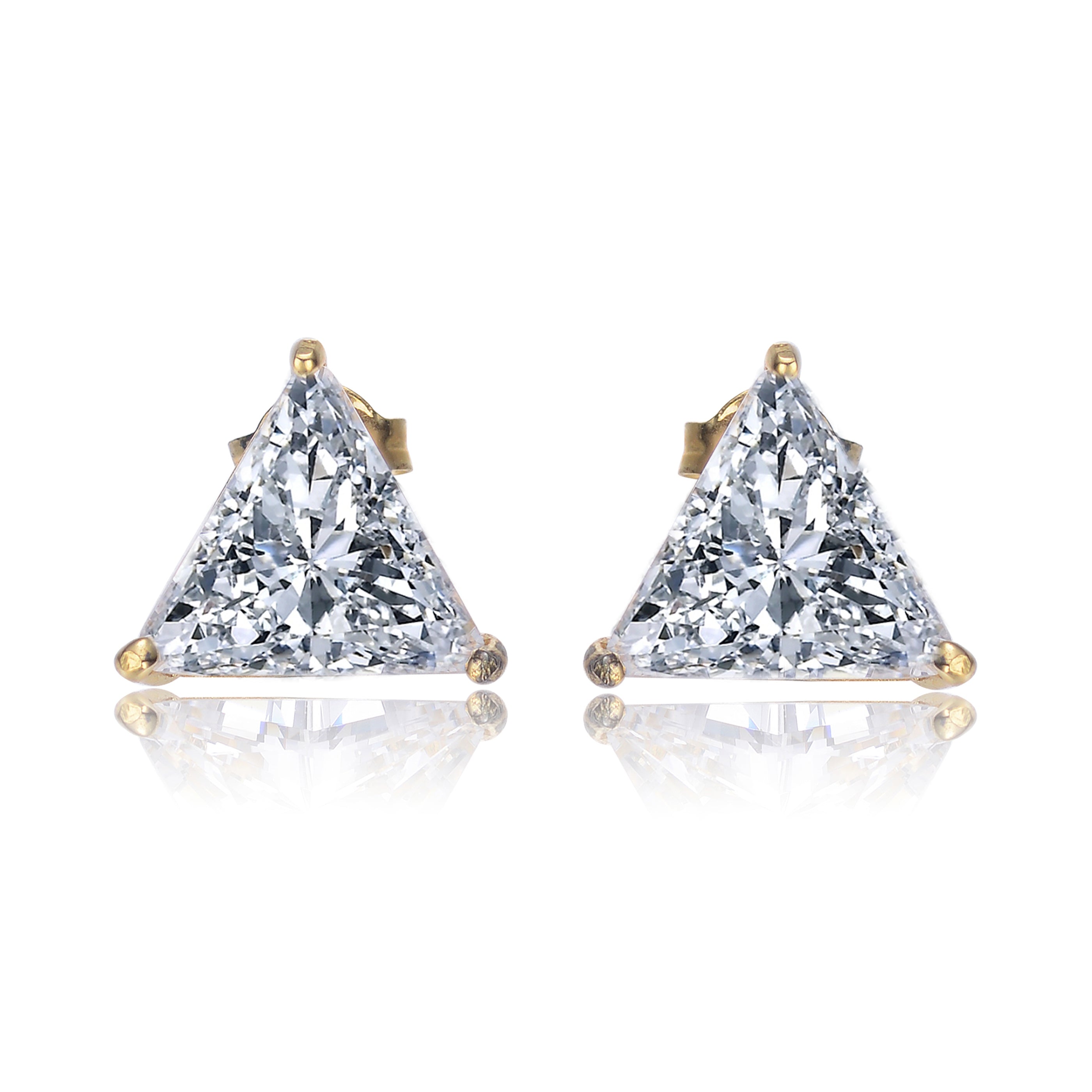 Genevive Jewelry Women's Gold / White Sterling Silver Cubic Zirconia Triangle Stud Earrings In Multi