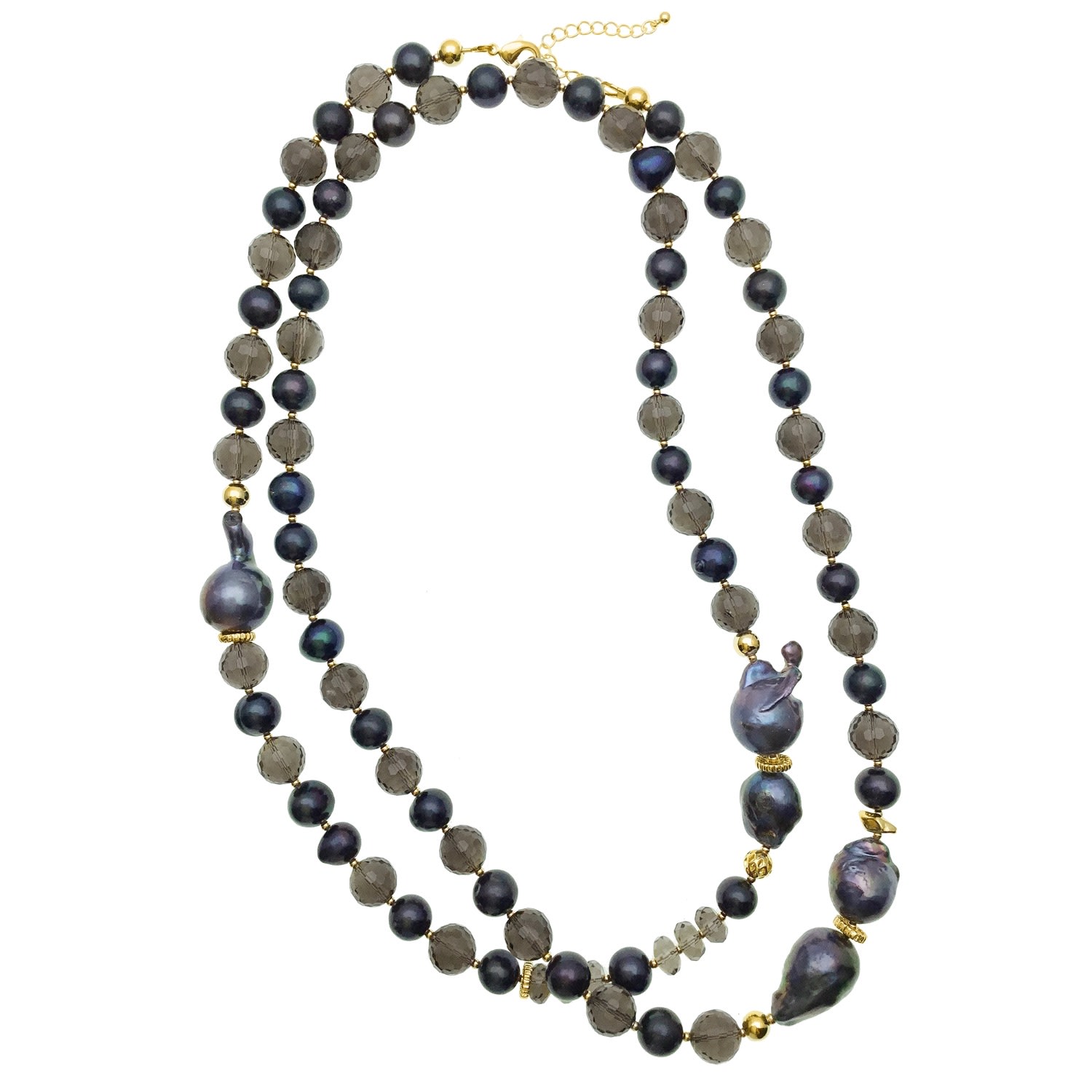 Farra Women's Black Smoky Quartz With Baroque Multi-way Necklace Cn043