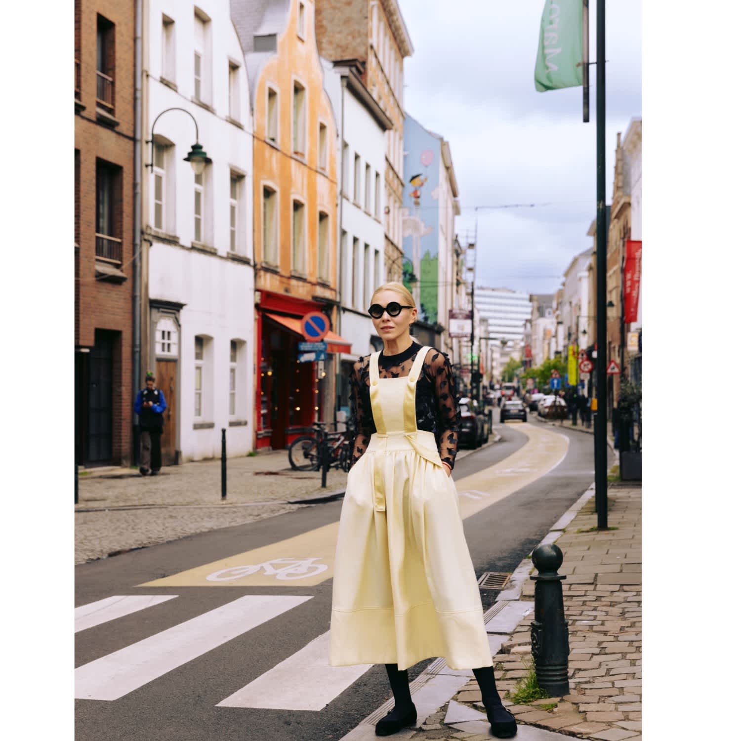Midi Apron Dress With Adjustable Straps Transparent Yellow