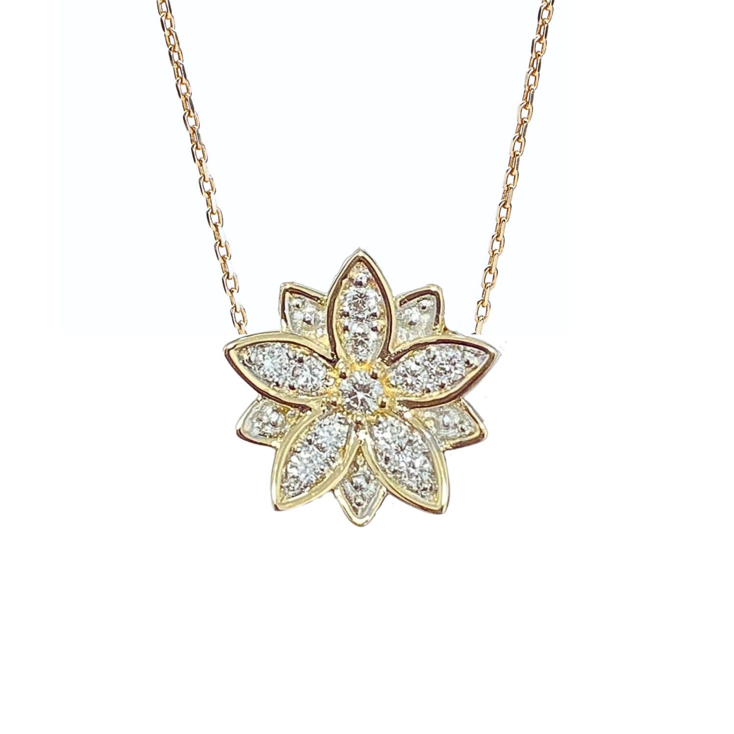 Women’s Eternal Bloom 14K Gold Diamond Lotus Flower Necklace Bloomtine Earth Angel Hq