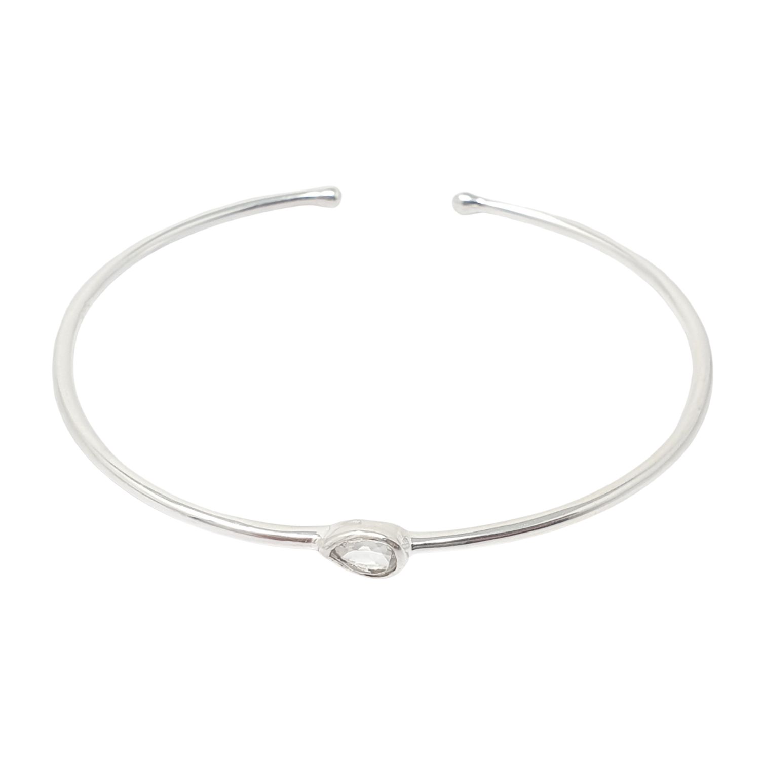 Harfi Women's White / Silver / Grey Minimalist Sterling Silver White Topaz April Birthstone Bangle Bracele In Multi