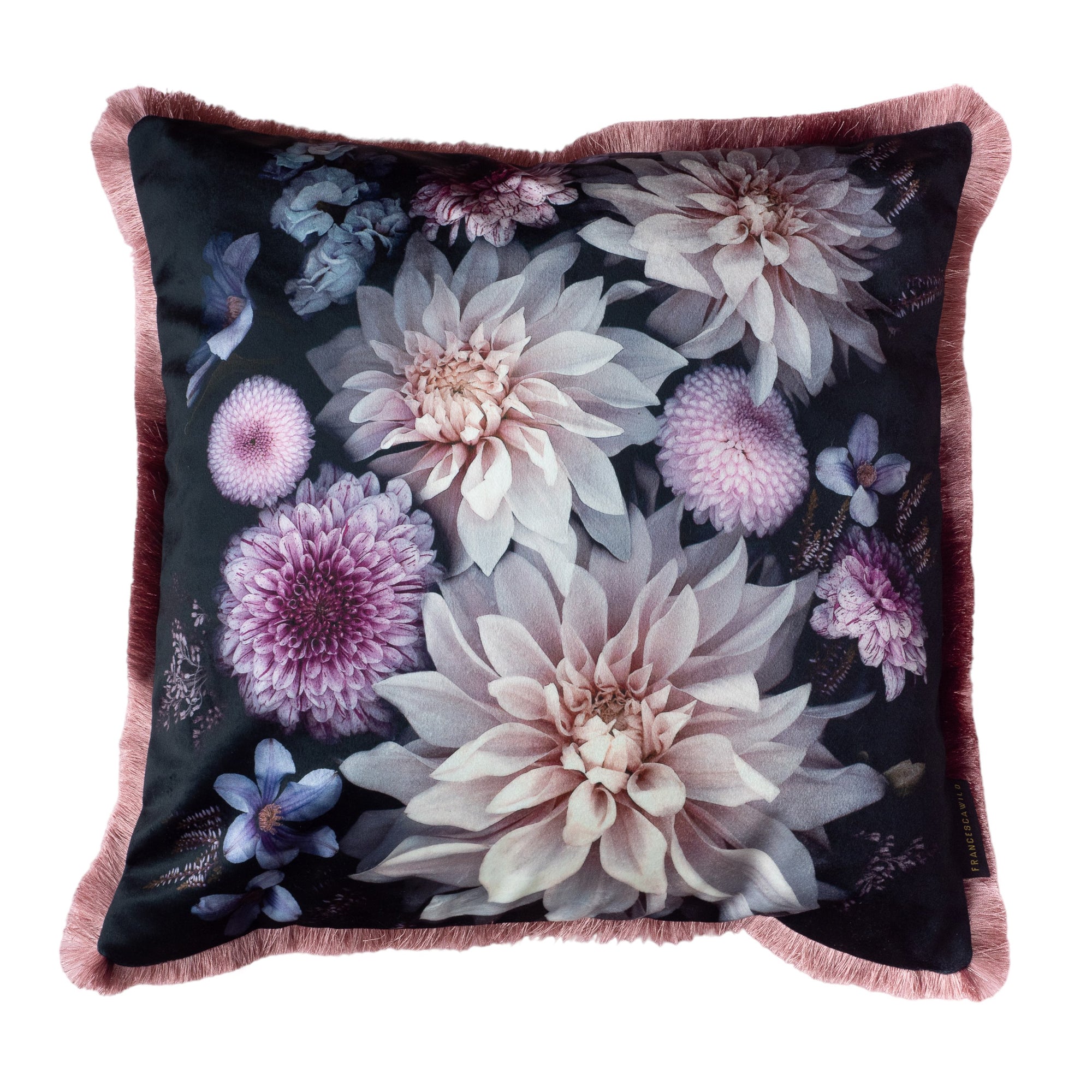 Black / Pink / Purple Luxury Dahlia Velvet Cushion Cover Francesca Wild