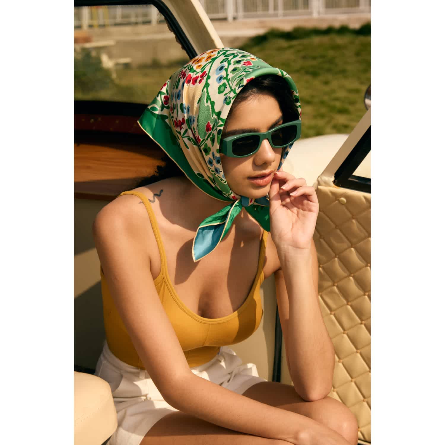 Double Sided Silk Scarf Of Garden | Jessie Zhao New York | Wolf