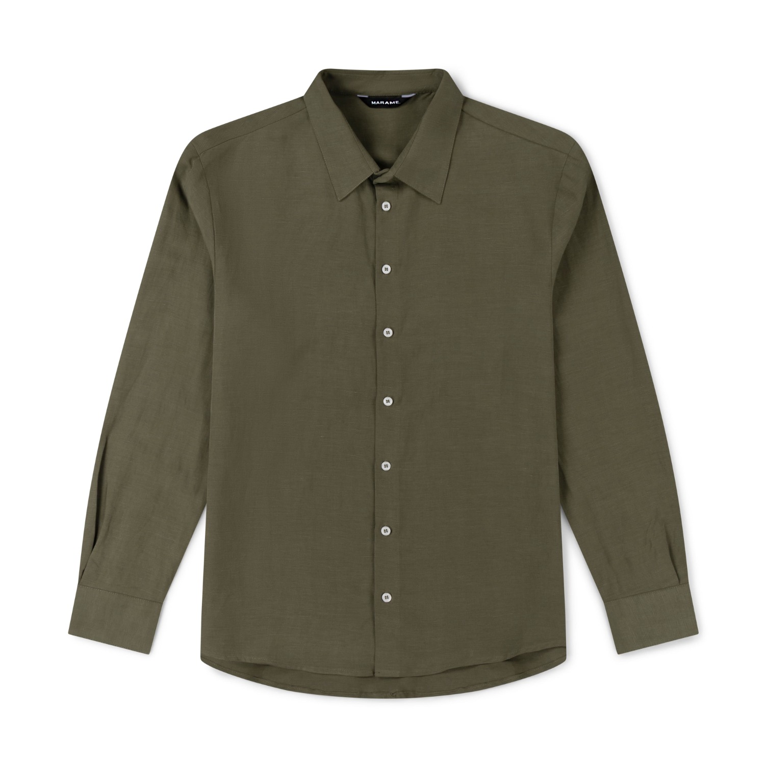 Marame Men's Green Linen Blend Long Sleeve Shirt - Olive Grove In Multi