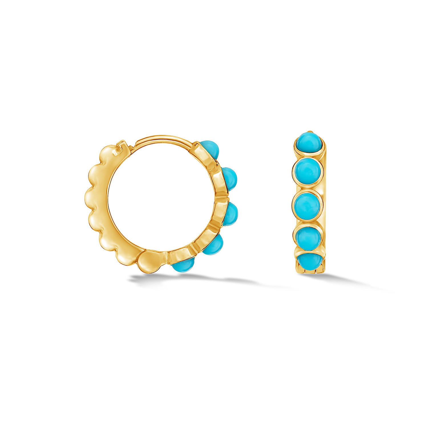 Dower & Hall Women's Gold / Blue Medium Azure Turquoise Huggie Hoops In Gold Vermeil In Gold