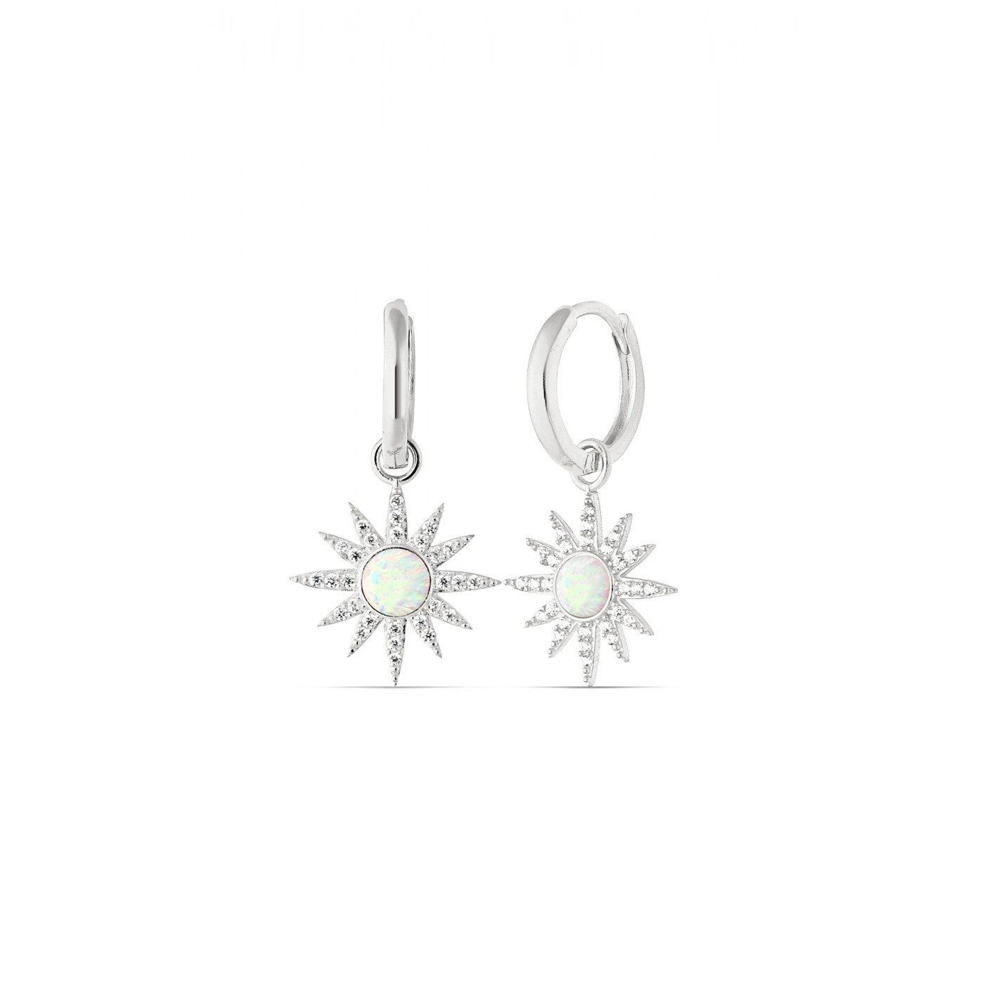 Women’s Drop Hoop Sun White Opal Earring Sterling Silver - Silver Spero London