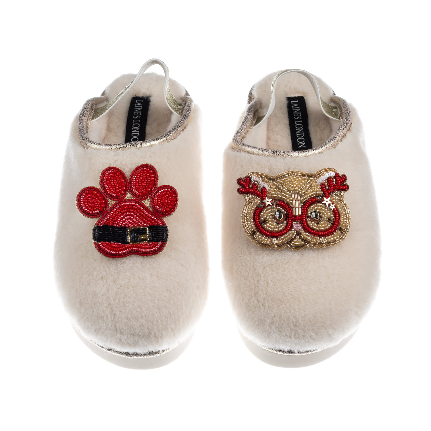 Laines London Women's Gold / Neutrals / White Flatform Cloud Slippers With Christmas Golden British Shorthair Cat  In Neutral