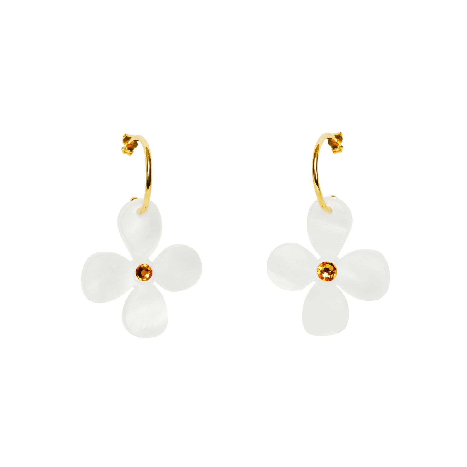 Toolally Women's Daisy Hoop Earrings - White & Topaz In Metallic