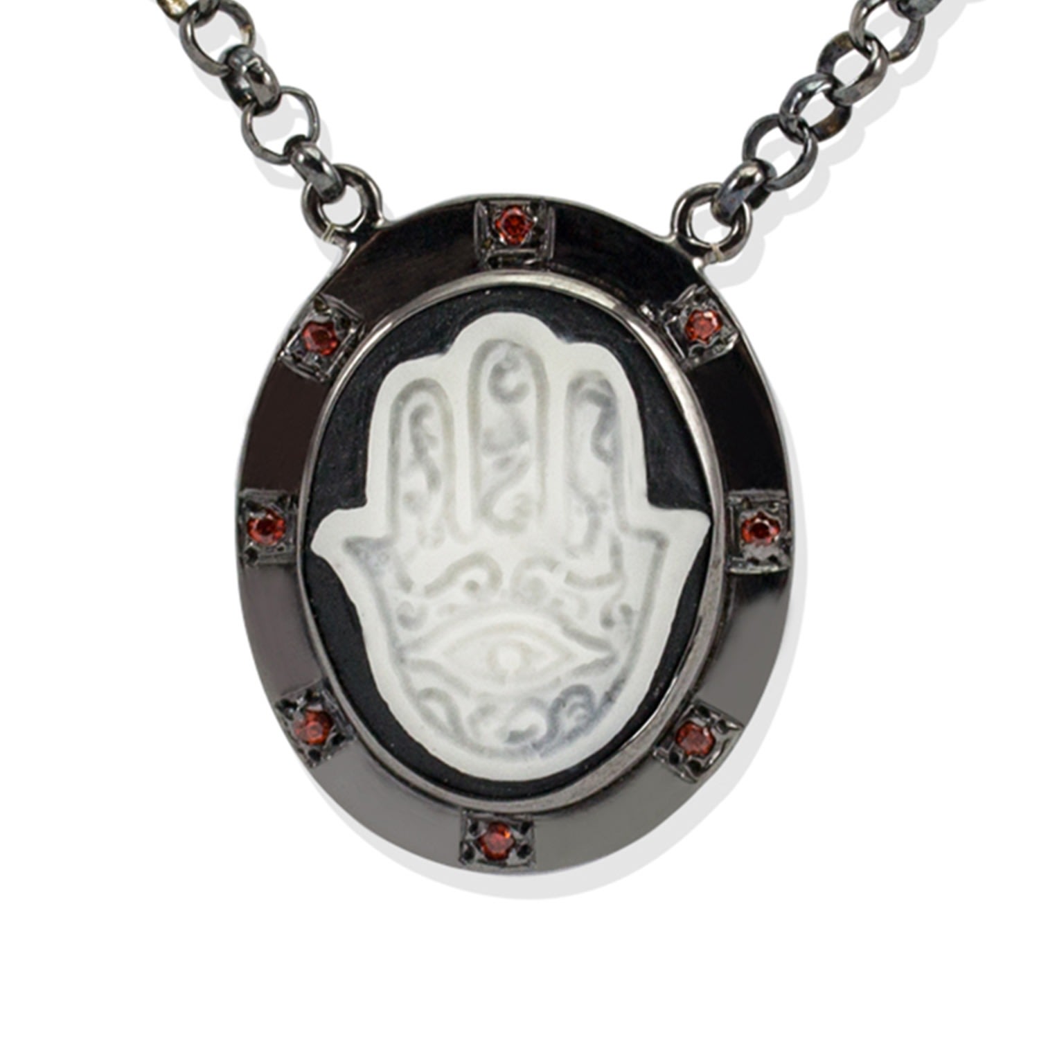 Women’s Black Hand Of Fatima Cameo Necklace Vintouch Italy