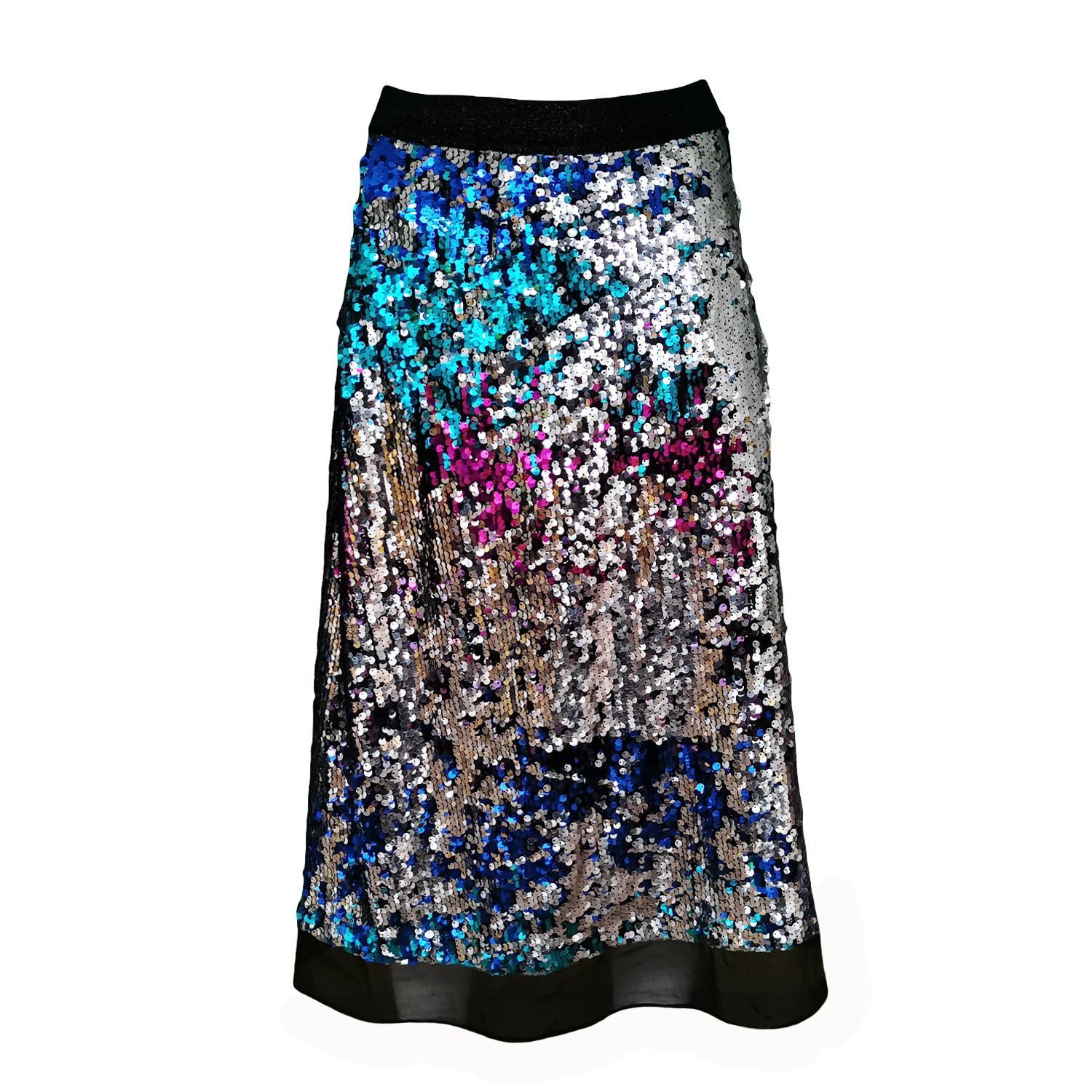 Women’s Double-Sided Multicolor Sequin-Embellished A-Line Midi Skirt Small Lalipop Design