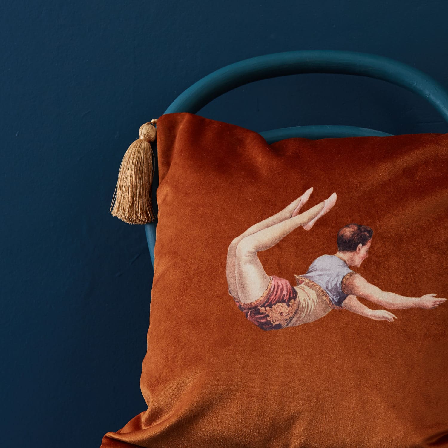 Trapeze Boy Velvet Cushion Burnt Orange With Striped Back | Melody