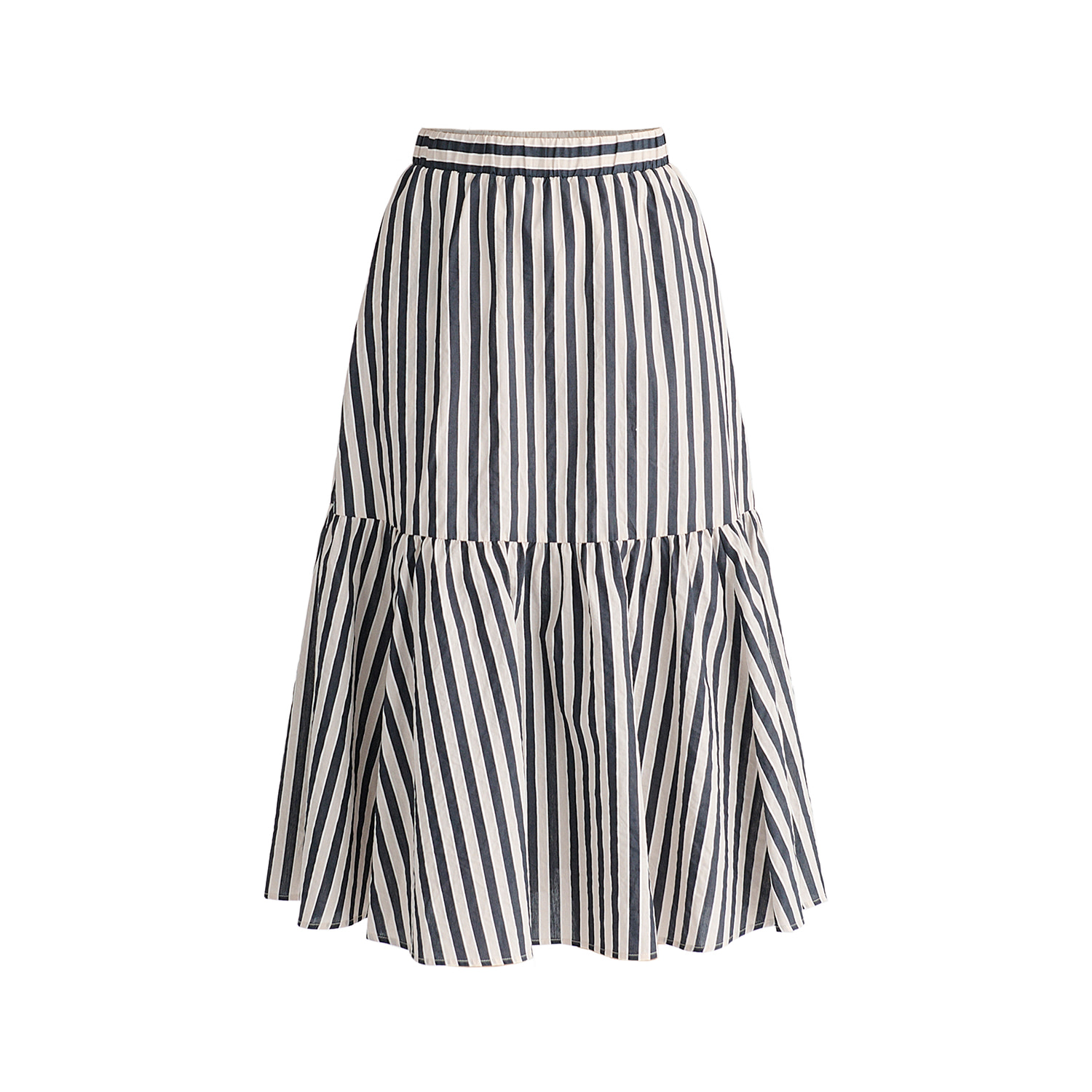 Women's Tiered Striped Midi Skirt In Cream And Black | Small | Paisie