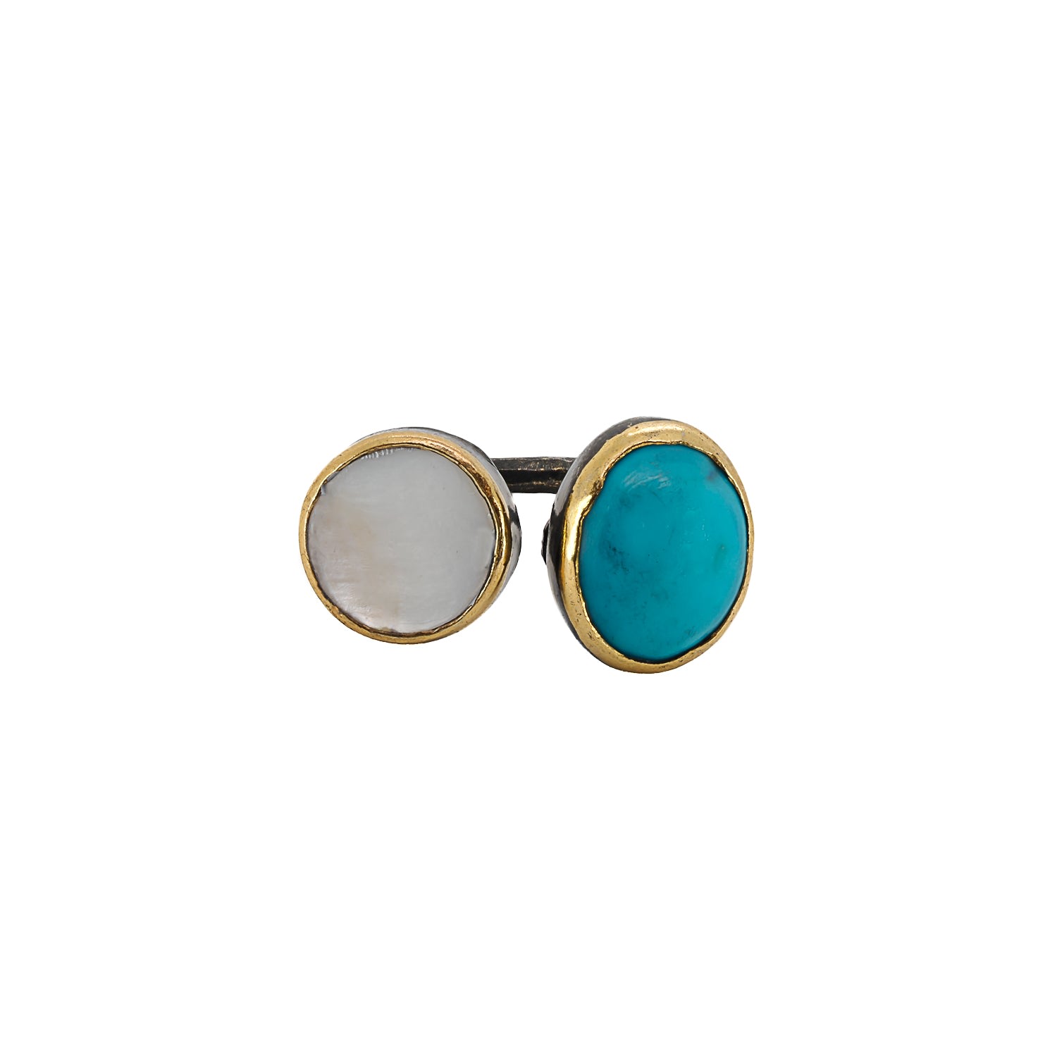 Women’s Gold / Blue / White Double Gemstone Sterling Silver Ring - Turquoise Ebru Jewelry