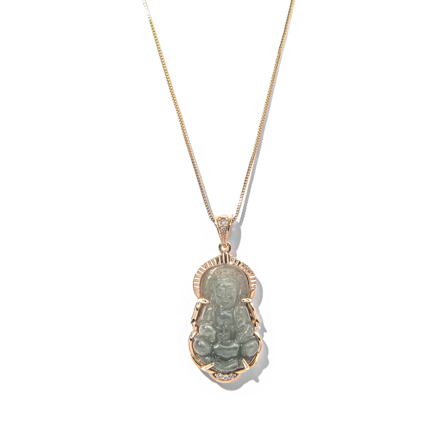 Women’s Gold / Green Gold Filled Guan Yin Dark Green Jade Buddha Necklace The Essential Jewels