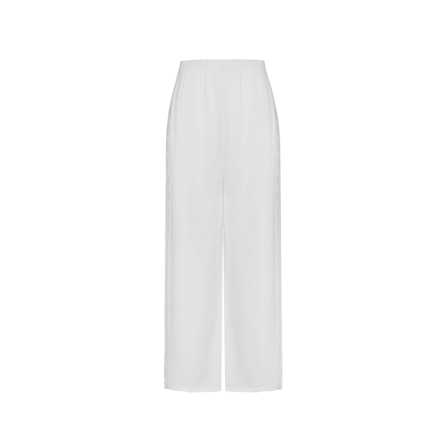 Avenue 8 Women's White Embellished Silk Pants With Carved Side Detailing In White