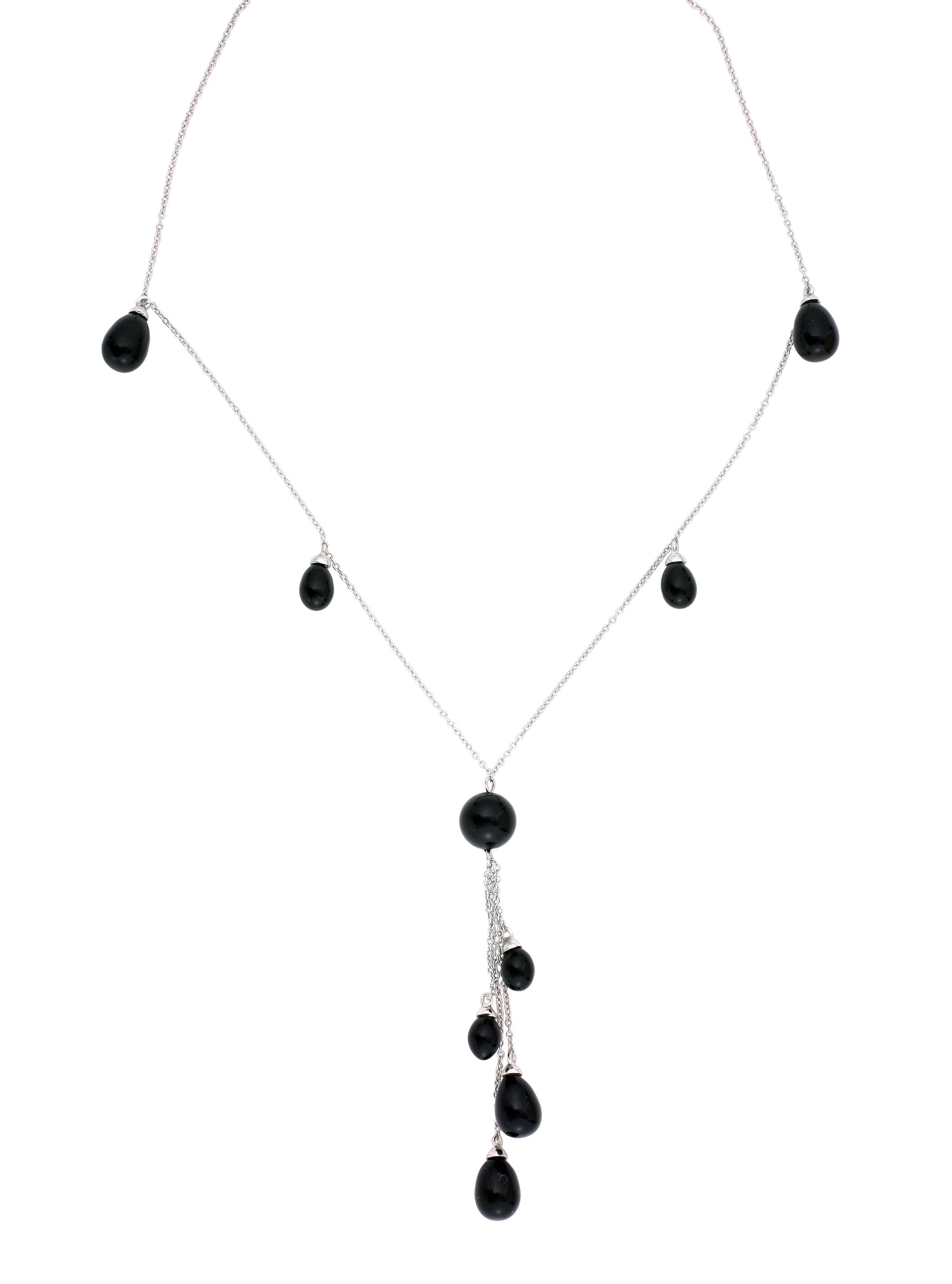 Genevive Jewelry Women's Black / Silver Sterling Silver Black Cubic Zirconia Necklace In Multi