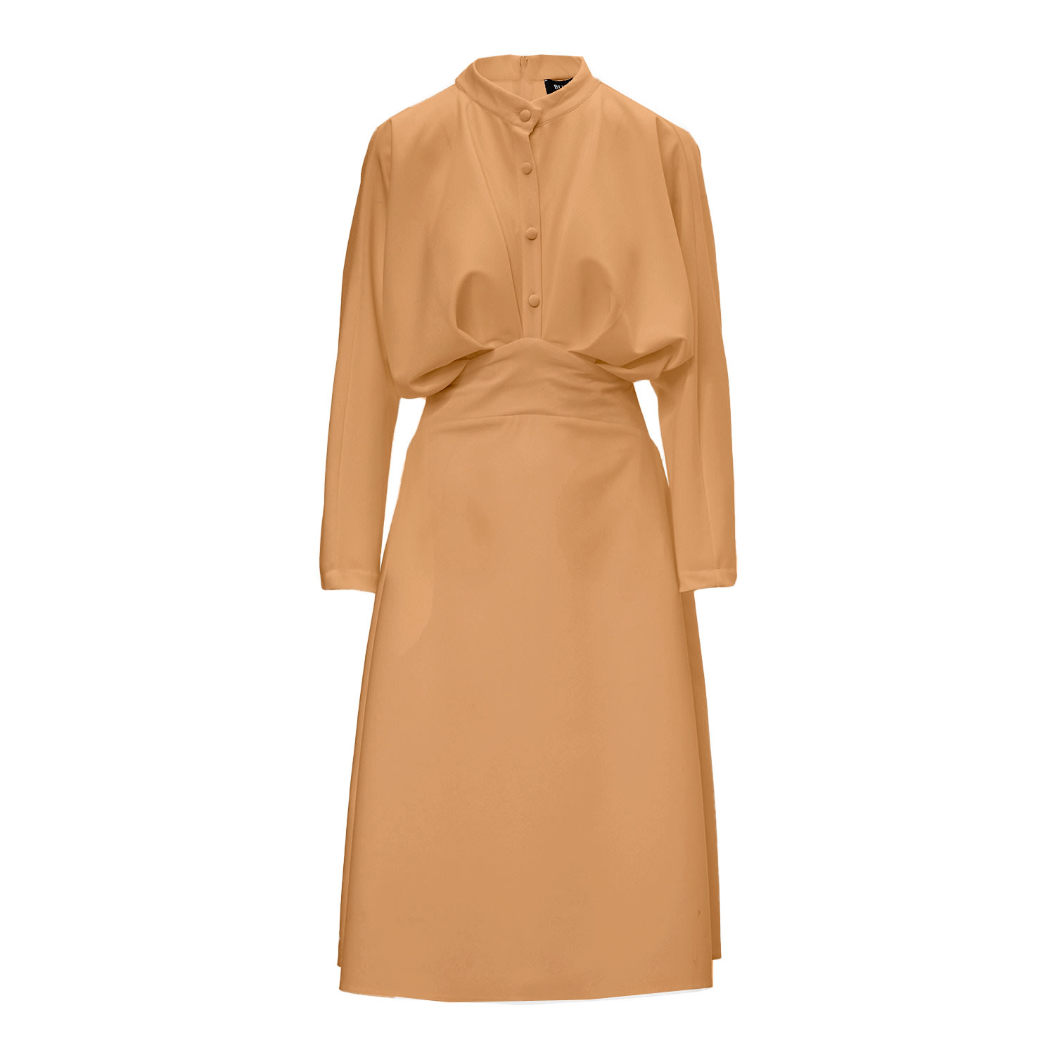Bluzat Women's Neutrals Camel Midi Dress With Draping And Buttons In Beige