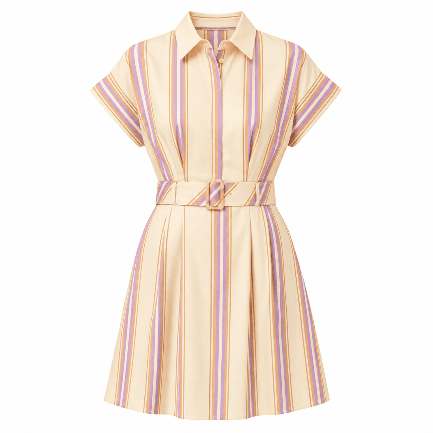 Exquise Women's Neutrals Kianna Short Sleeve Belted Pocket Mini Dress- Multi Color