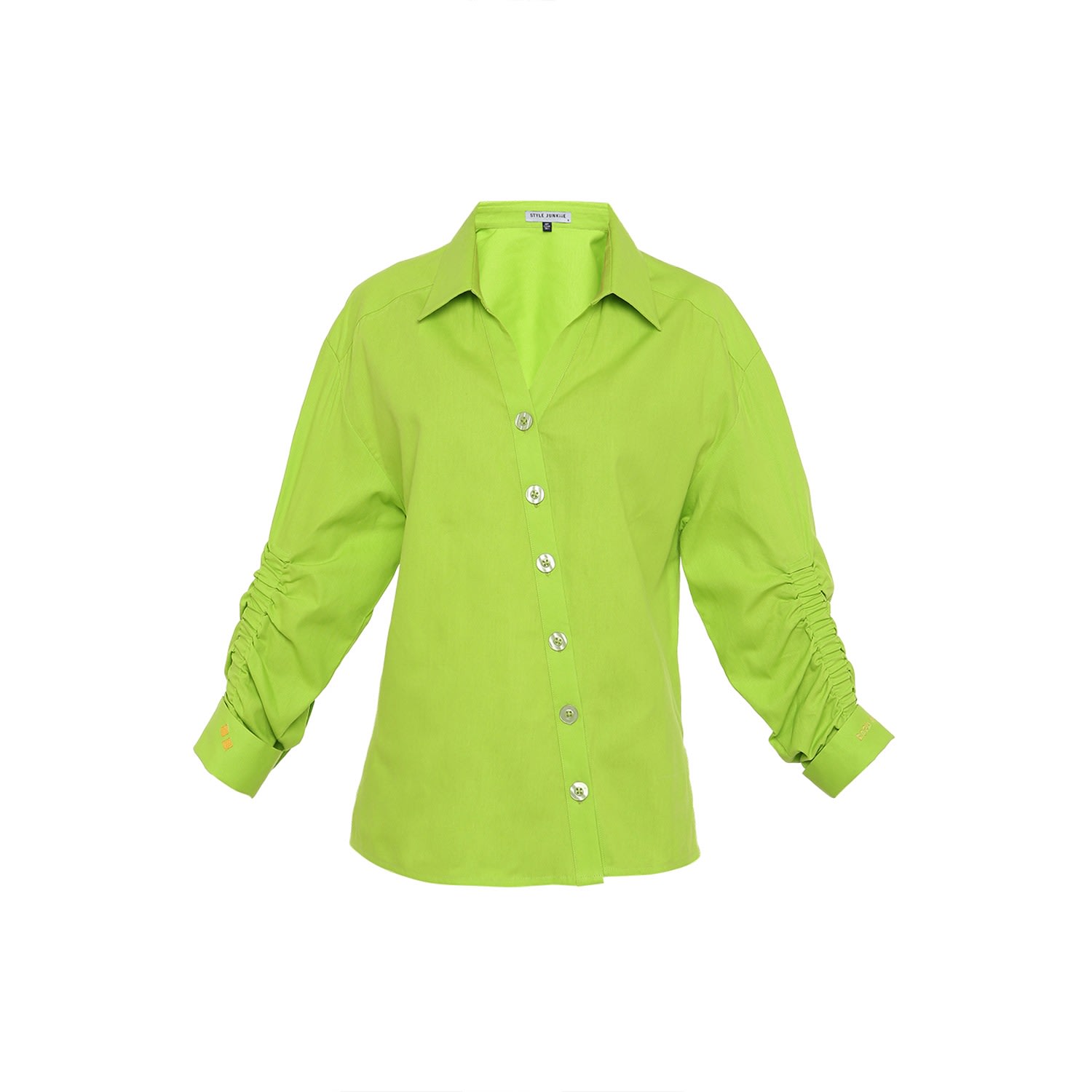 Women’s Lime Green Poplin Ruched Shirt Extra Small Style Junkiie