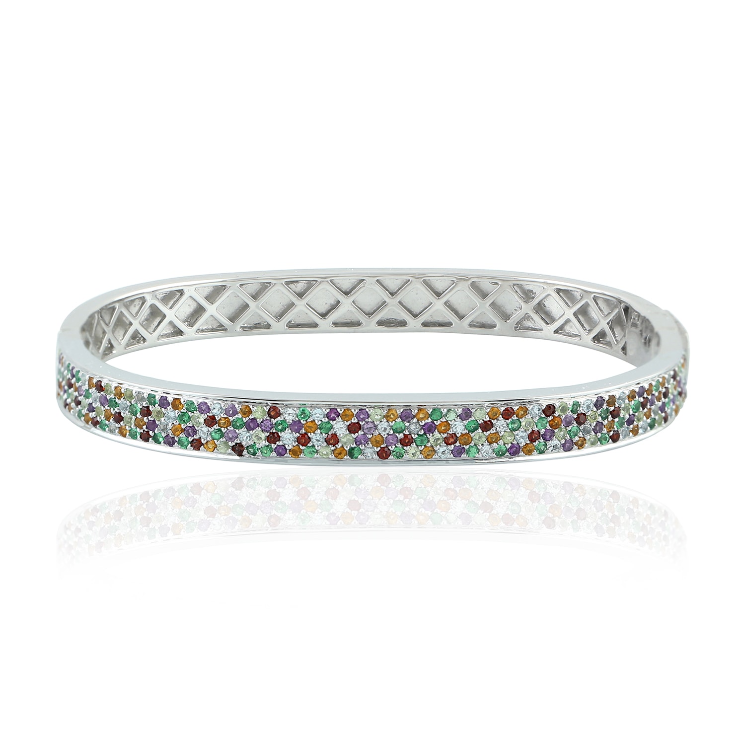 Women’s Multi Color Raw With Multi Gemstone In 925 Sterling Silver Designer Bangle Artisan