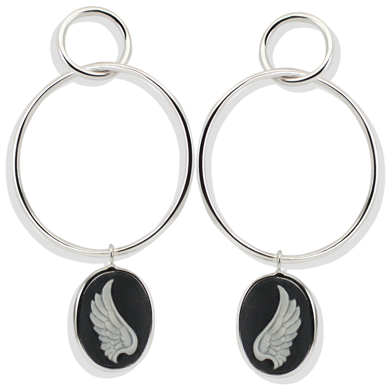 Women’s Black Wings Hoop Earrings Vintouch Italy