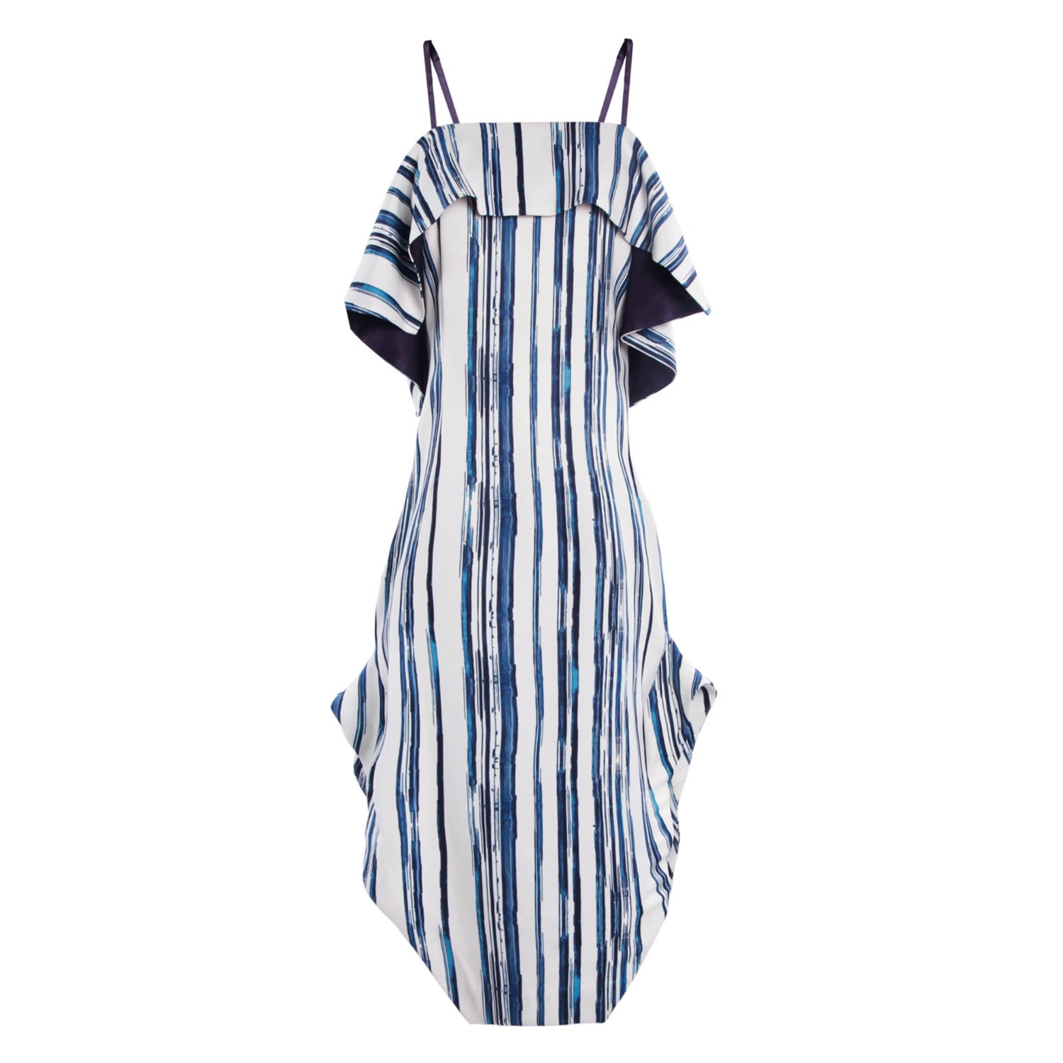 Women’s Blue Stripe Print Cold Shoulder Dress Small Smart and Joy