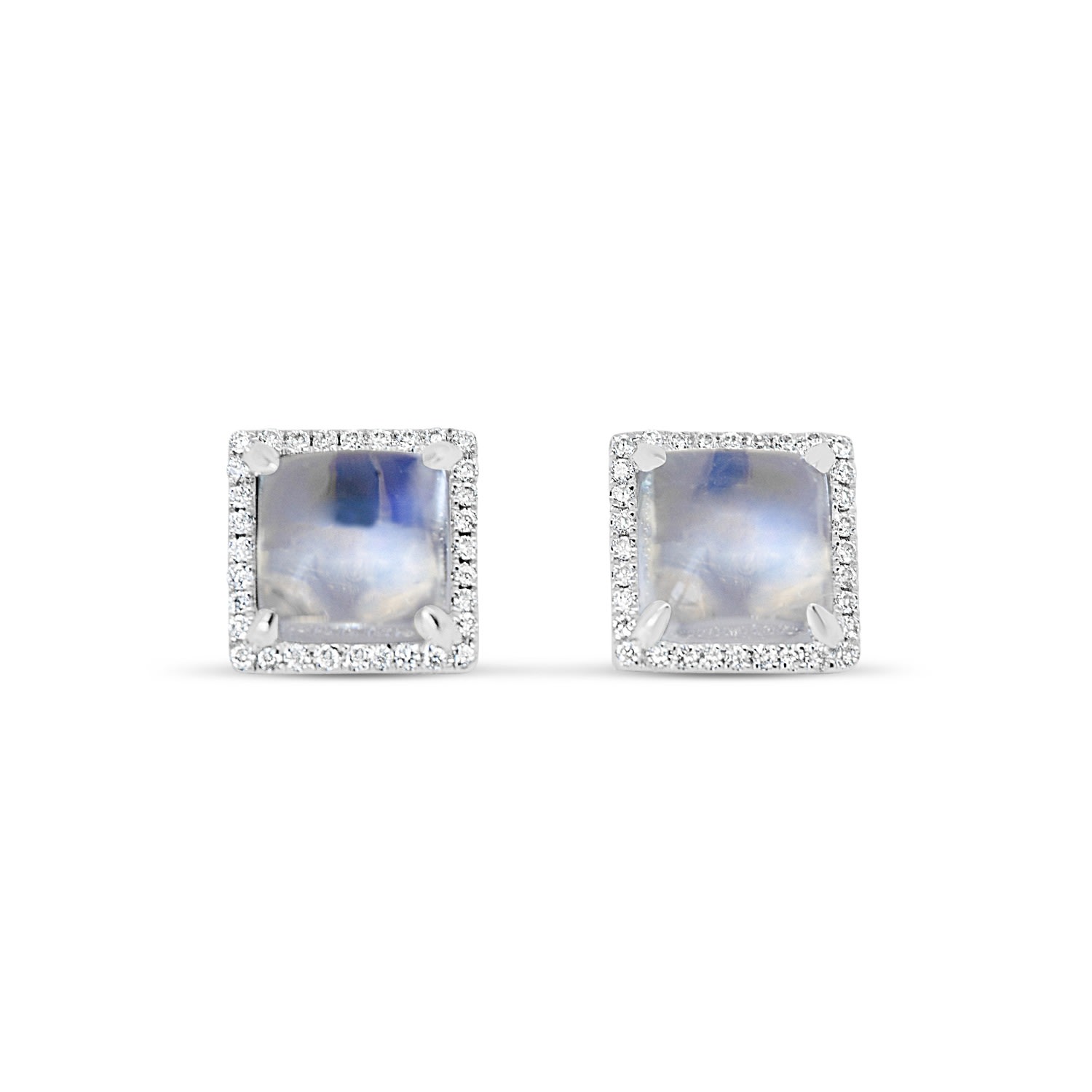 Women’s Blue Square Moonstone And Diamond Stud Earrings Rinoor