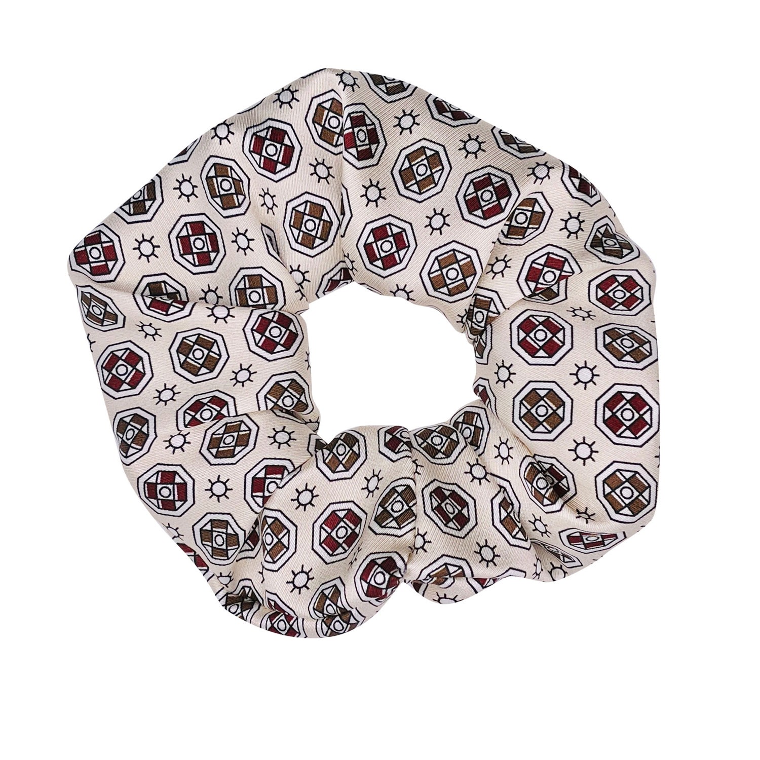 Women’s Pure Mulberry Silk French Scrunchie Geometric Print - Set Of Three - Turkish Delight - Grey One Size Soft Strokes Silk