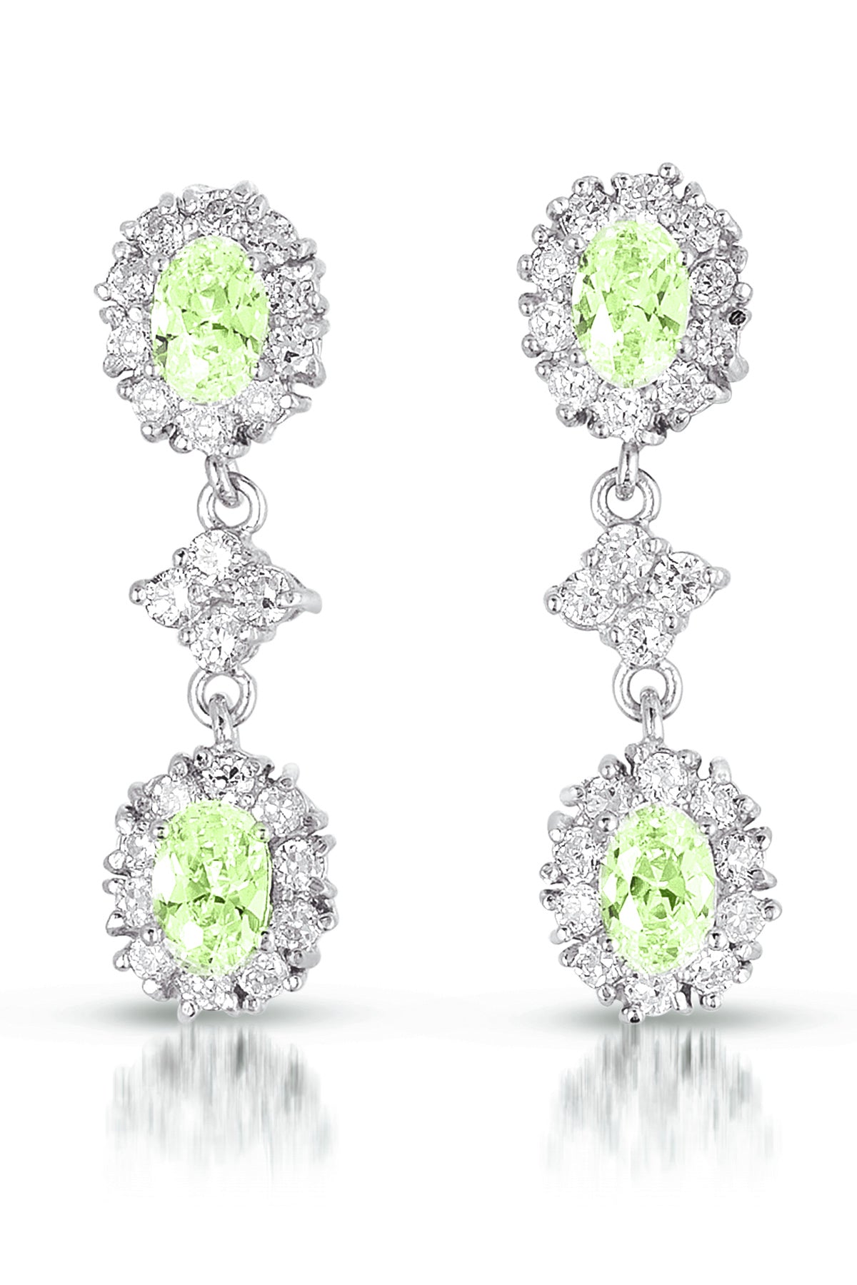 Genevive Jewelry Women's Green / White / Silver Sterling Silver Green Cubic Zirconia Dangle Earrings In Multi