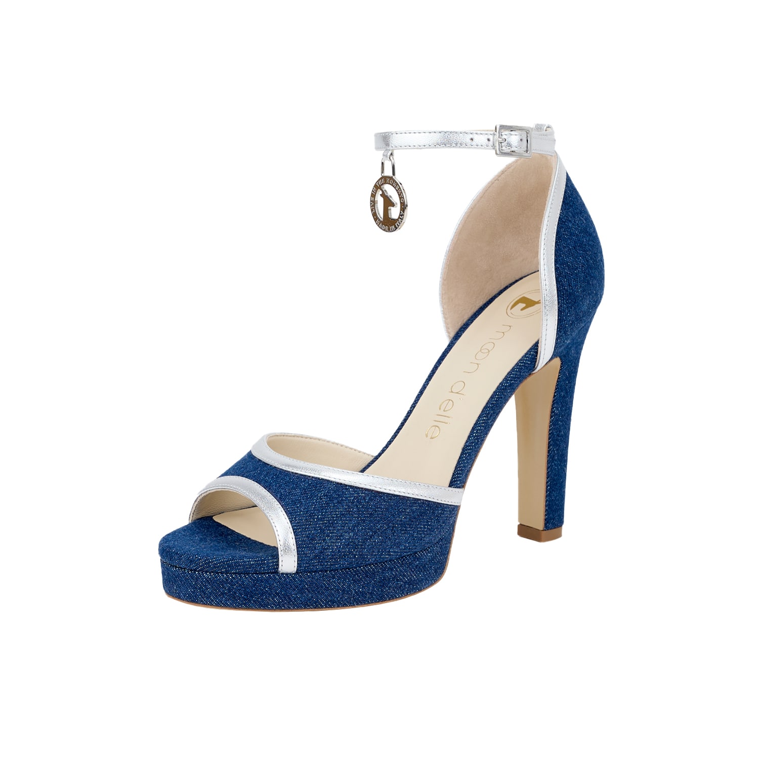 Moon D'elle Women's Blue The Nebbiolina Heels In Denim Stellato In Blue