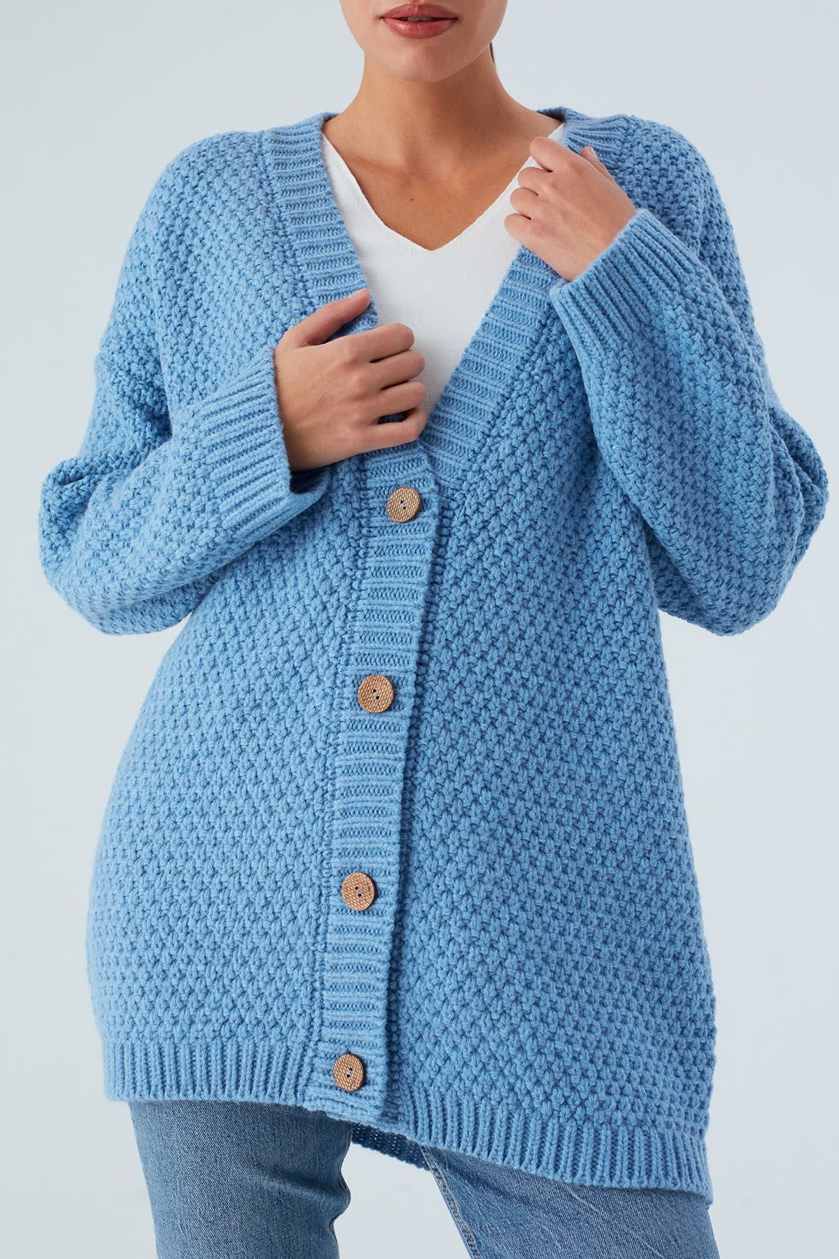 Maya Brass Mesh Long Knit Cardigan - Glacier Blue by Peraluna