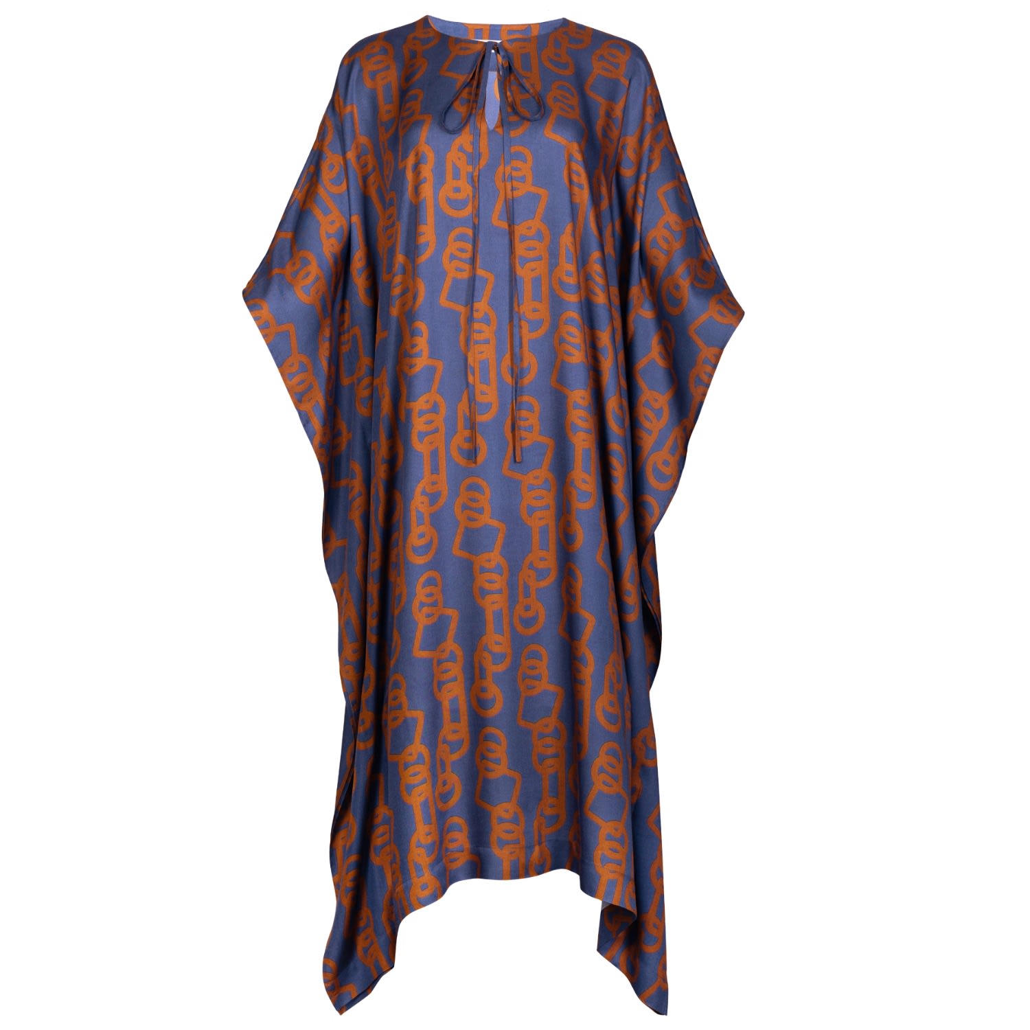 Women’s Blue / Brown Brown & Navy Viscose Kaftan Dress Farida L/Xl House of Azoiia