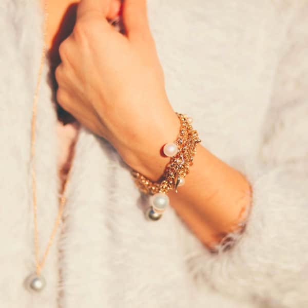 Ora Pearls Magna Gold Chain Bracelet Xxl Grey Pearl In Chain