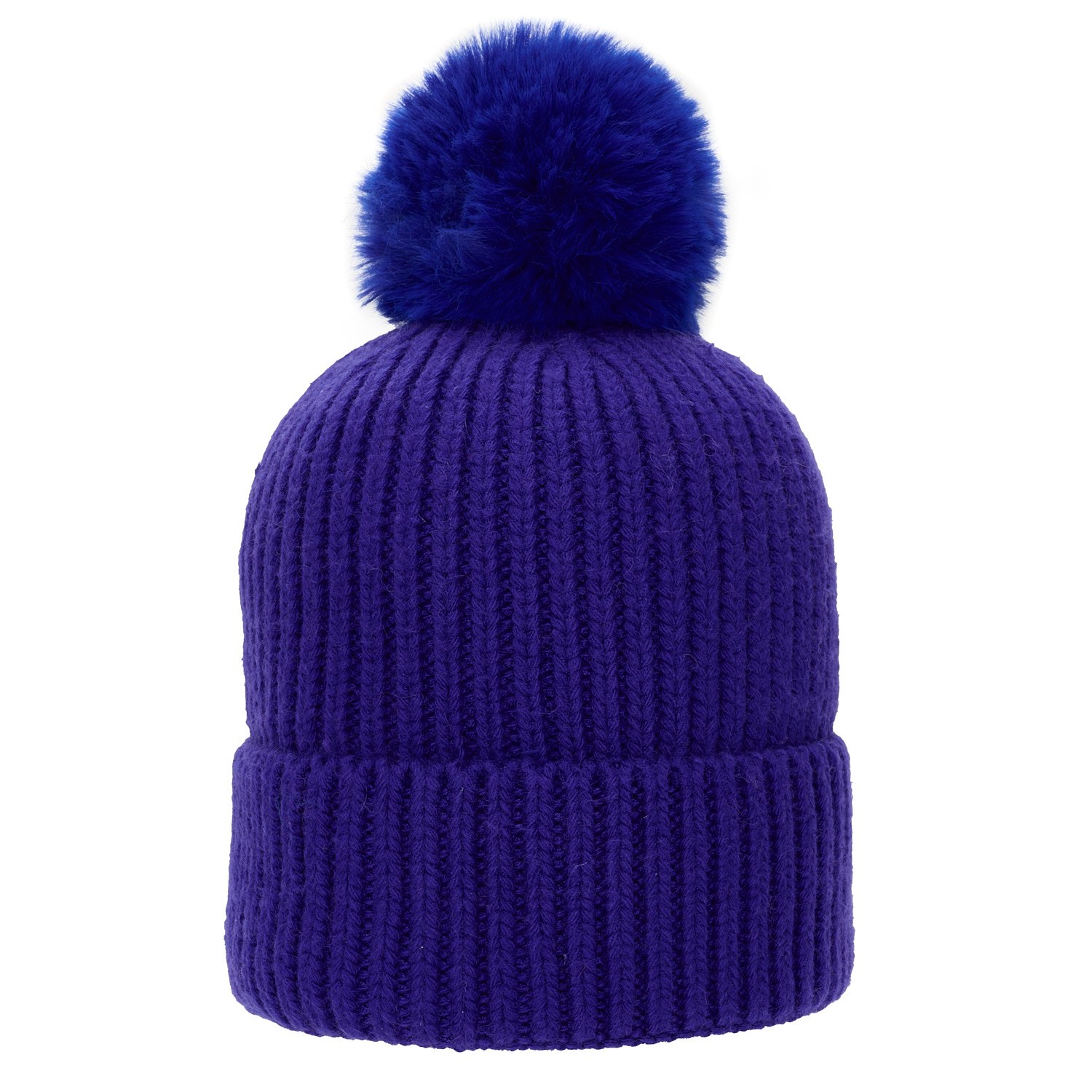 At Last... Women's Pink / Purple Super Soft Chunky Cashmere Hat With Pom Pom In Royal Purple In Pink/purple