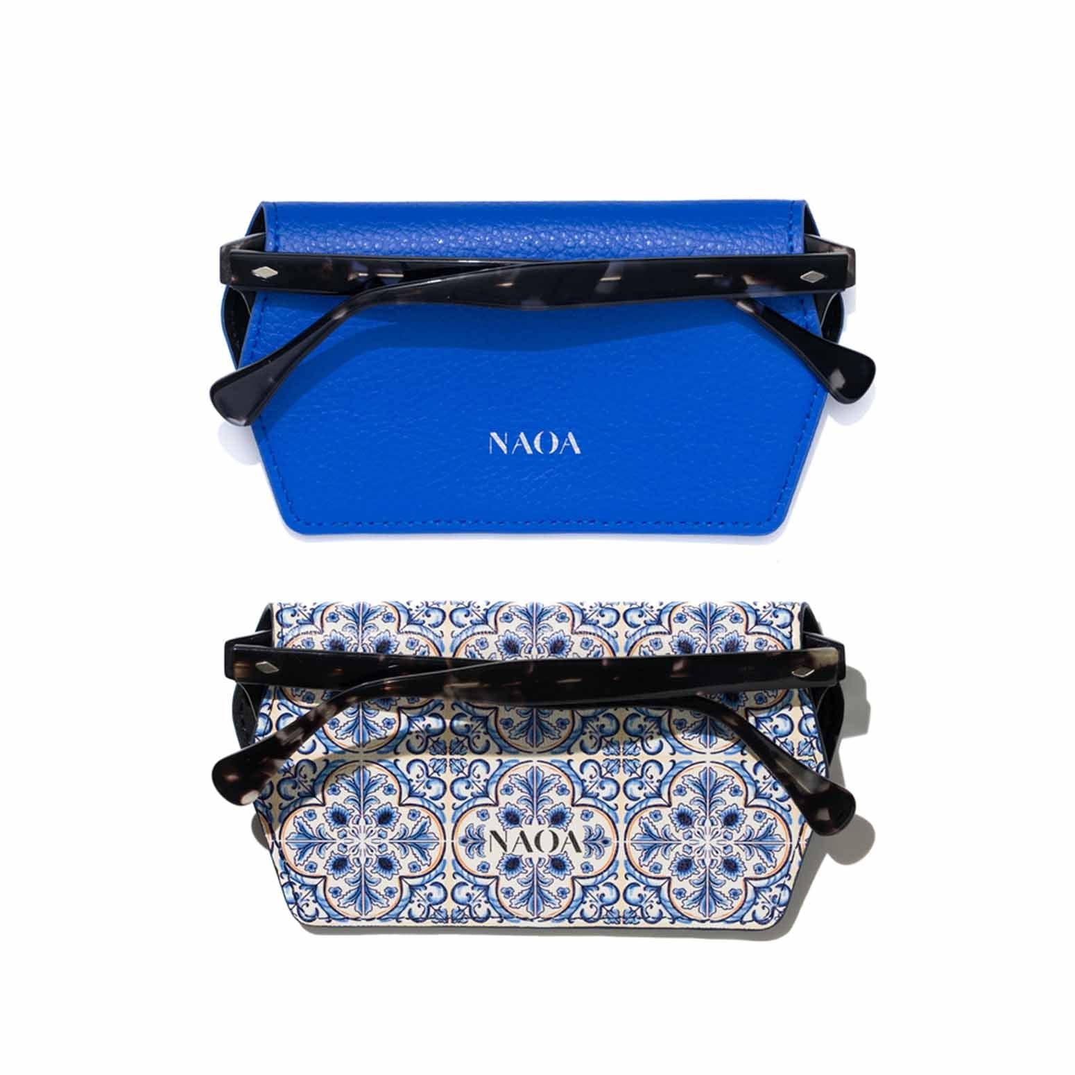 Naoa Women's Blue / White Two Pack Apple-leather Slim Glasses Case Royal Amalfi In Multi