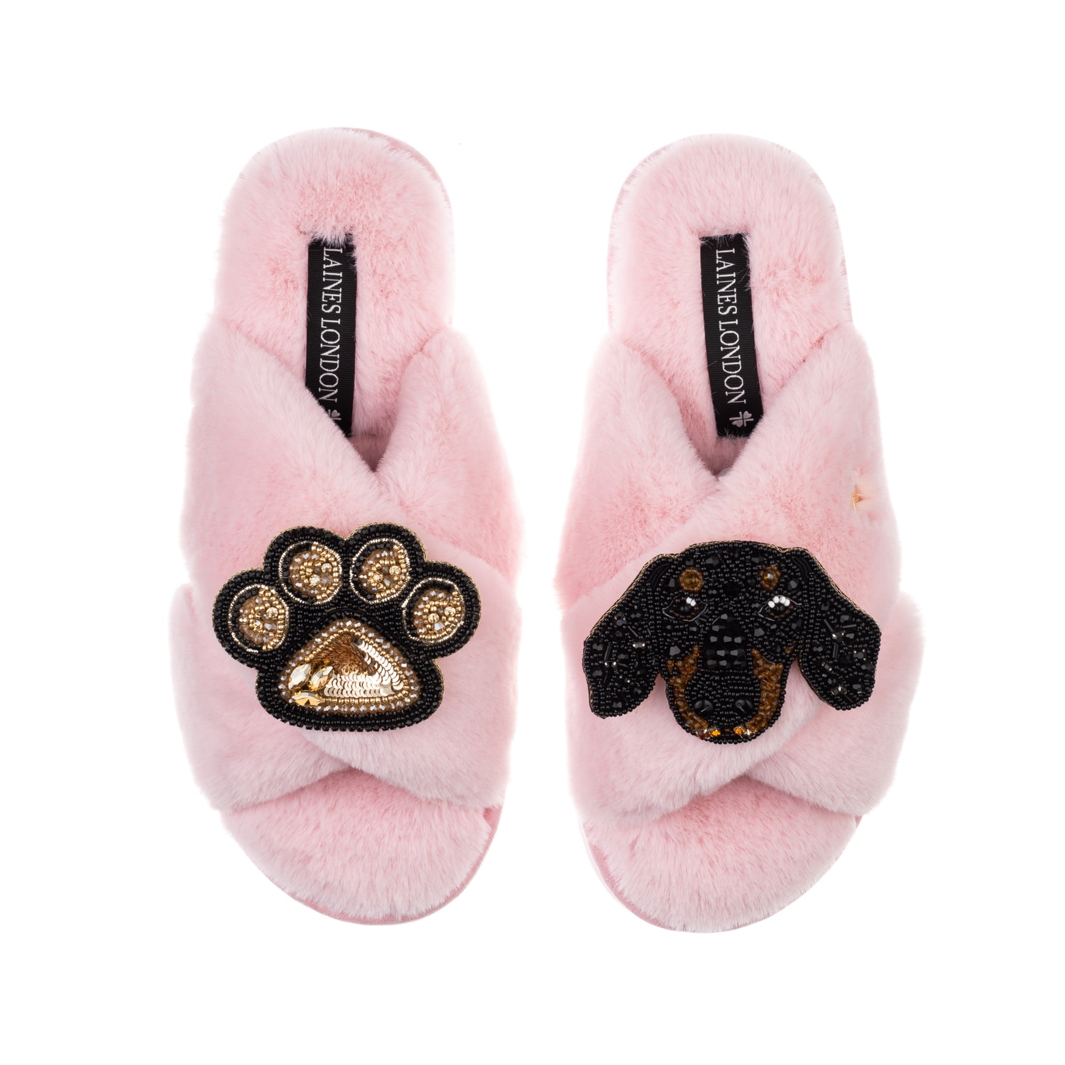 Women’s Pink / Purple Classic Laines Slippers With Artisan Little Sausage & Paw Brooches - Pink Small Laines London