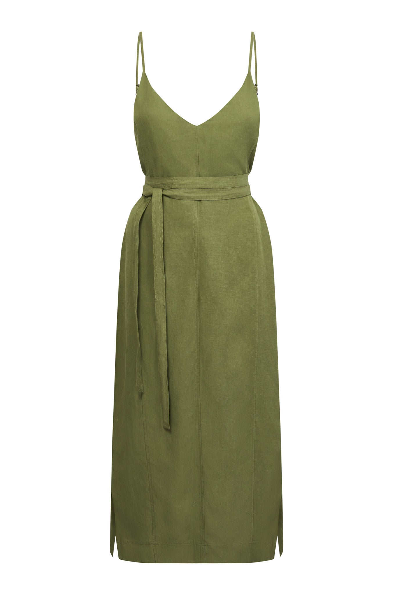 Komodo Women's Iman Tencel Linen Slip Dress - Khaki Green