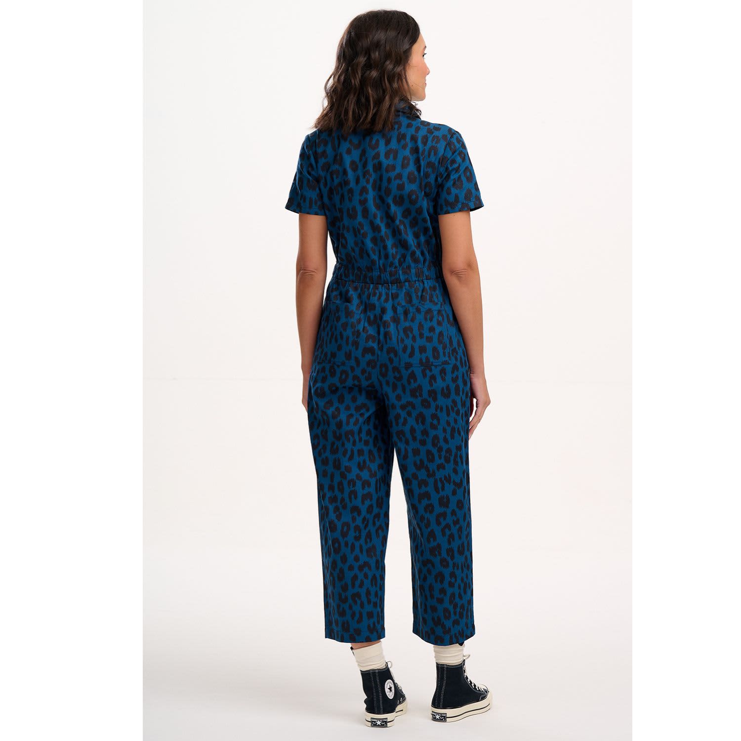 Cora Cropped Jumpsuit Petrol Navy, Ikat Leopard | Sugarhill