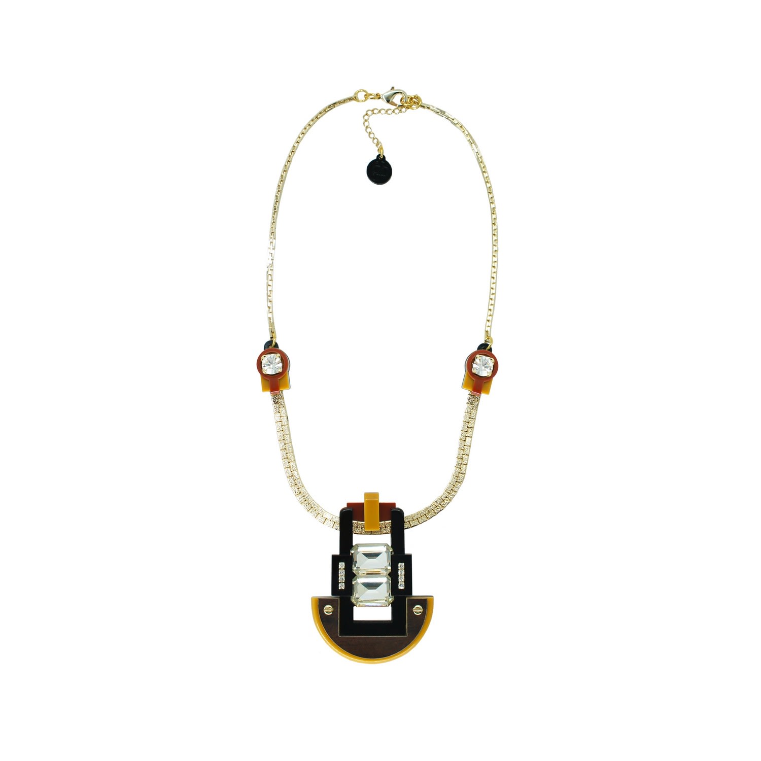 Gissa Bicalho Women's Brown Handmade Acrylic Necklace Choker With Mirrored Rectangular Stone Mustard In Brown