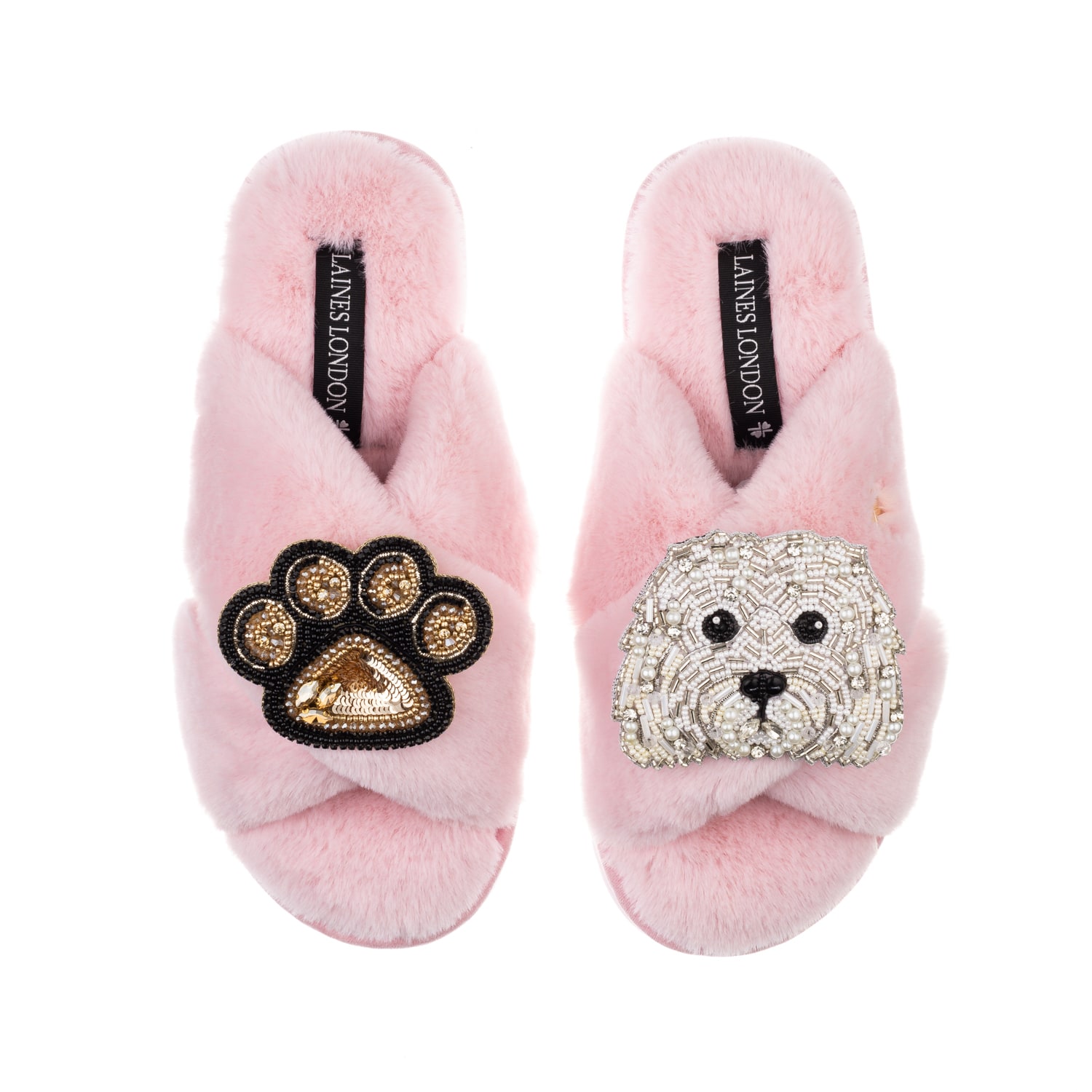 Laines London Women's Pink / Purple Classic Laines Slippers With Queenie & Paw Brooches - Pink