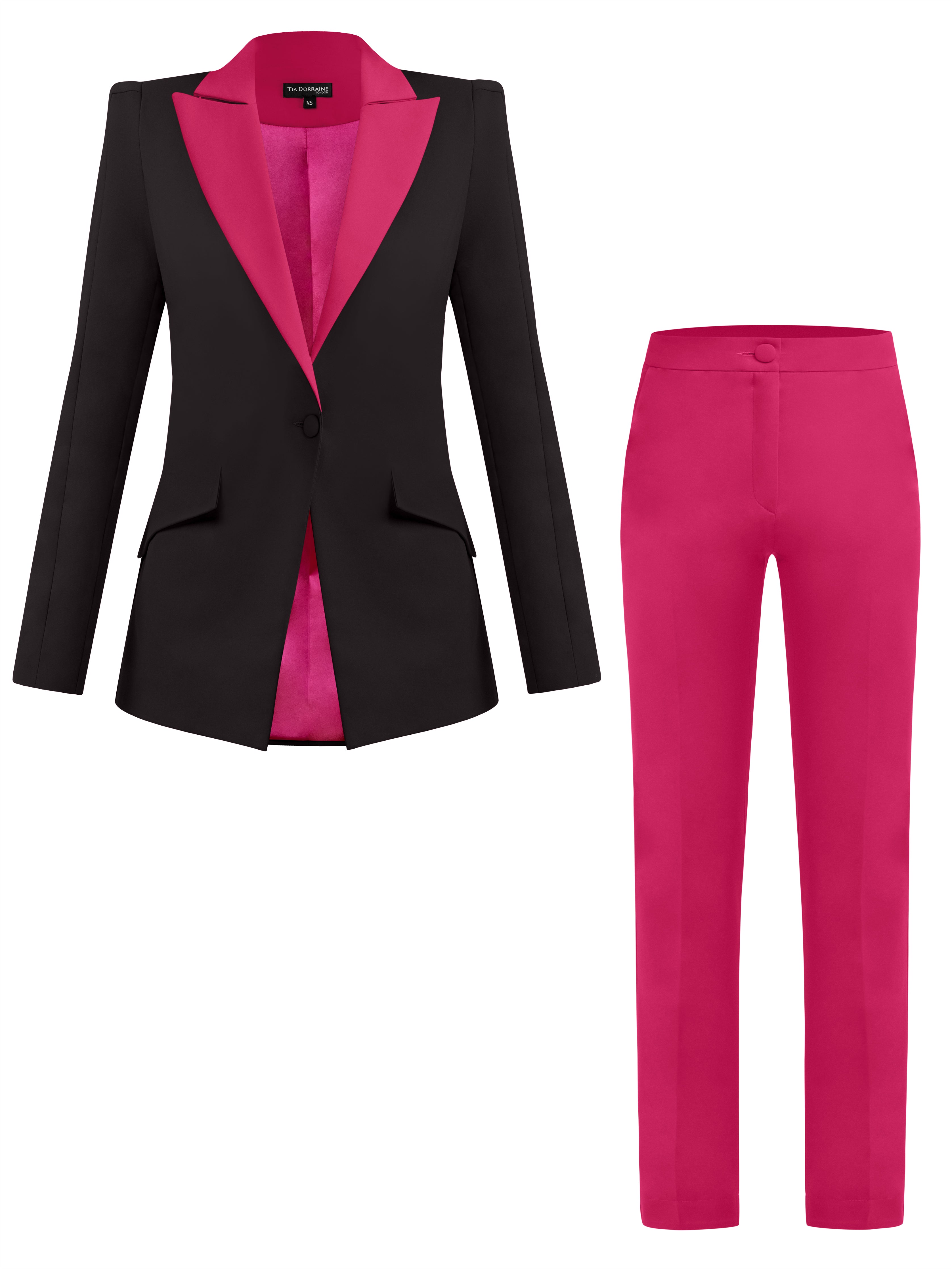 Tia Dorraine Black / Pink / Purple Illusion Classic Tailored Suit, Black & Pink In Black/pink/purple