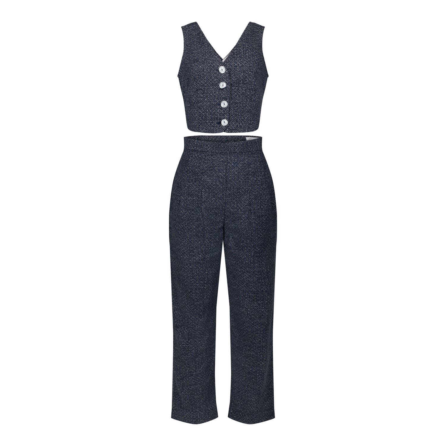 Blue / White Esme Enchanting Crop Top & Tailored Pant In Denim Wave Print Extra Large Deer You