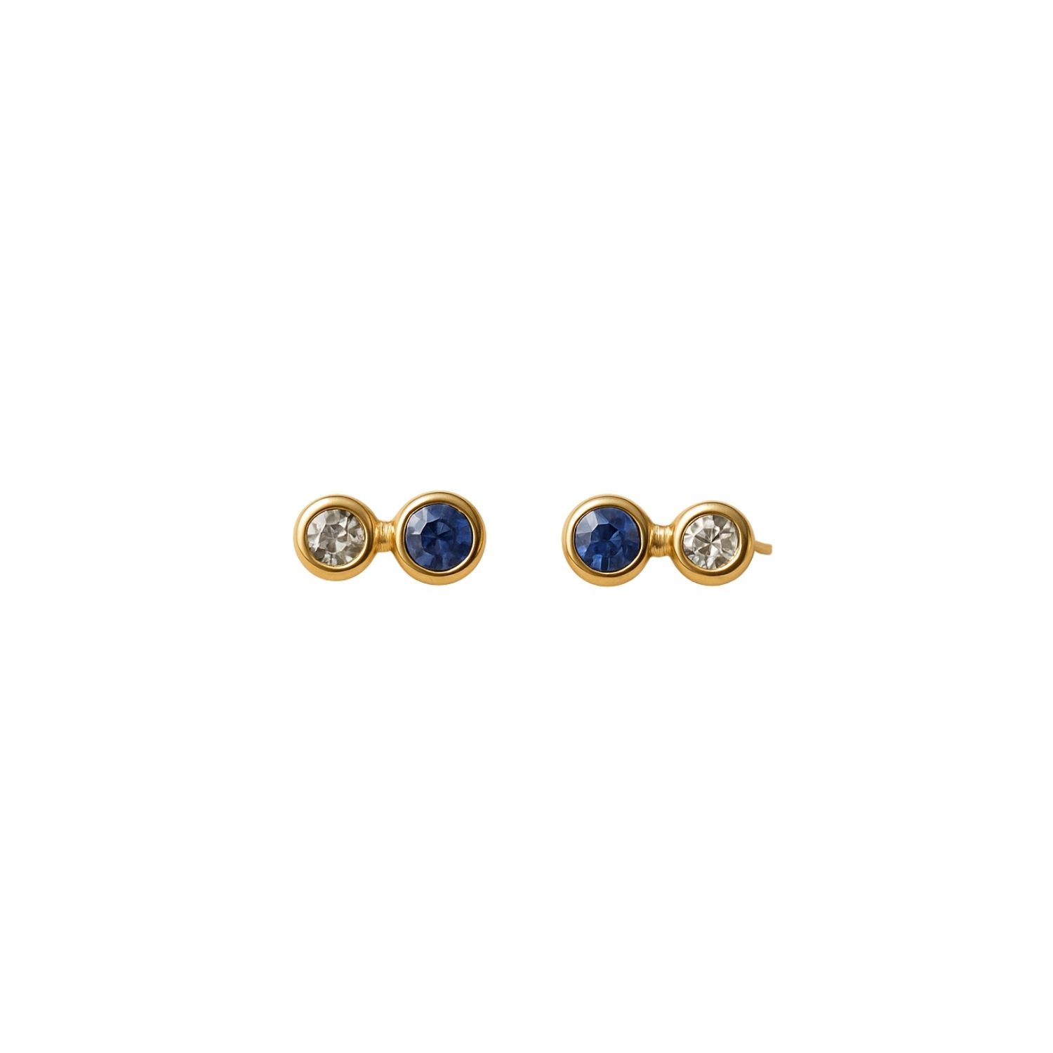 Lily Flo Jewellery Women's Neutrals / Gold / Blue Light Line Twin Dot Earrings In Blue Sapphire & Diamond In Multi