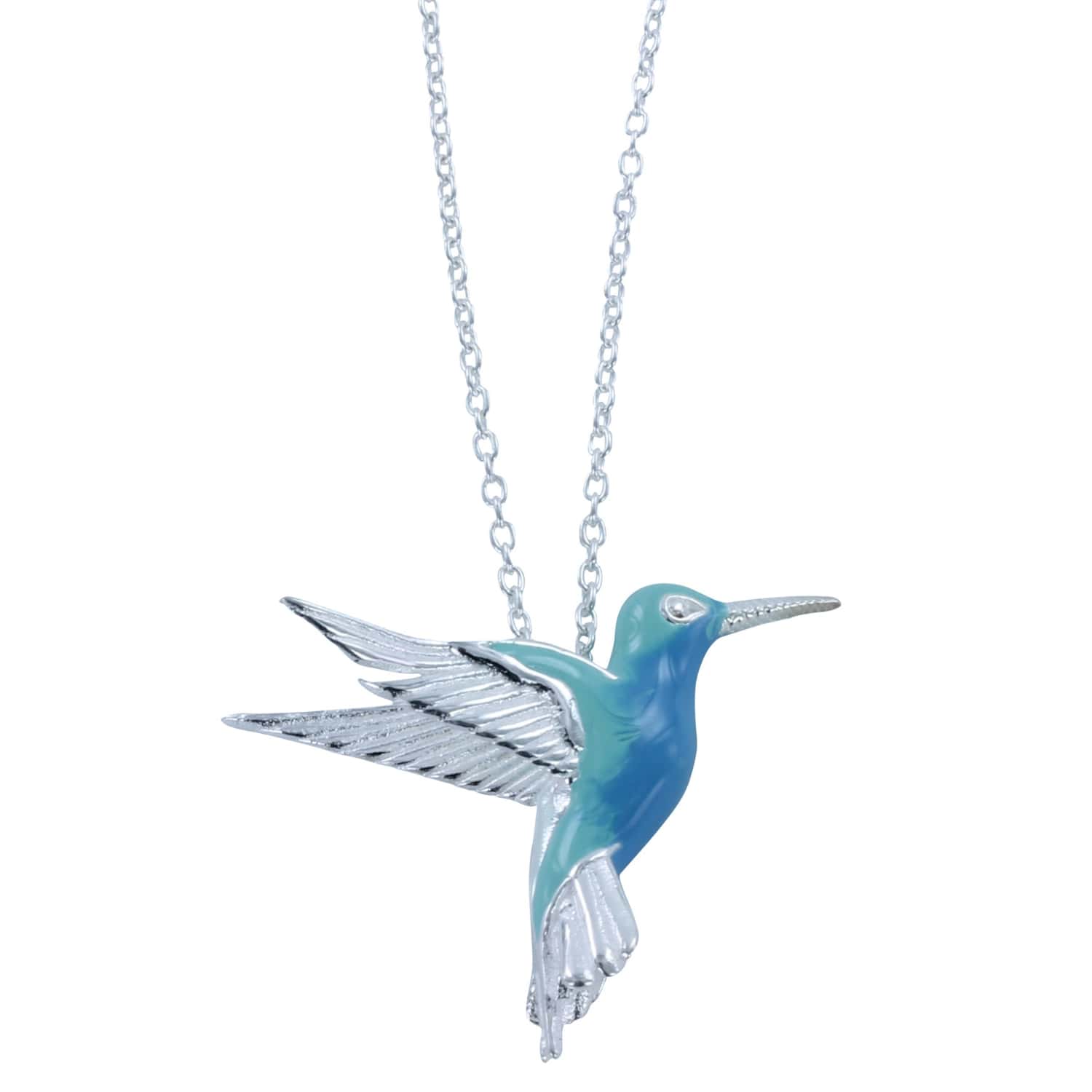 Women’s Silver / Blue / Green Sterling Silver Hummingbird And Enamel Necklace Reeves & Reeves